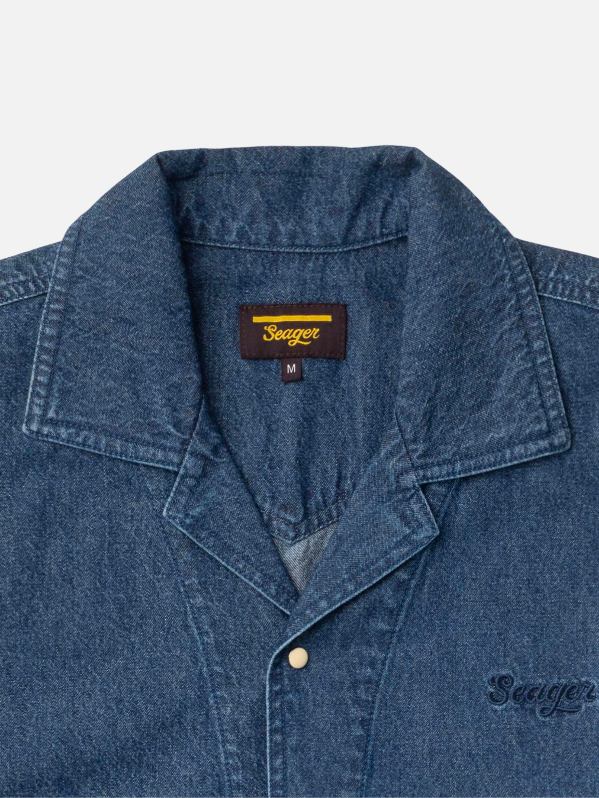seager south paw whippersnapper ss short sleeve pearl snap button up dark indigo denim chambray kempt athens ga georgia men's clothing store