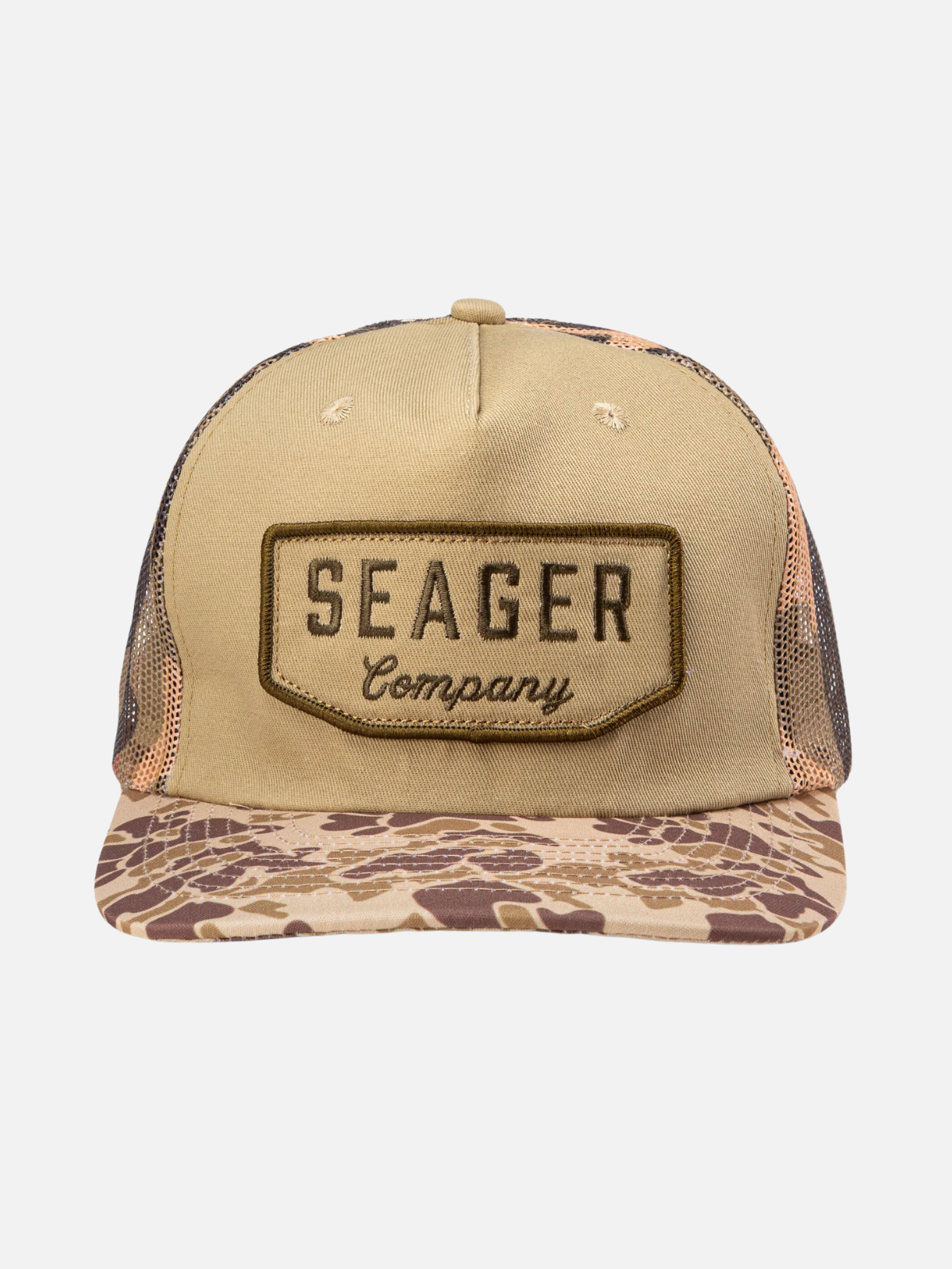 seager wilson mesh snapback trucker cap cotton nylon blend hat duck camo green brown tan kempt athens ga georgia men's clothing store