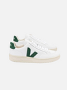 VEJA V-12 Leather Sneaker Extra White Cyprus Green Trainer Style White Leather Sneaker Kempt Athens Georgia Mens Shoes Store UGA