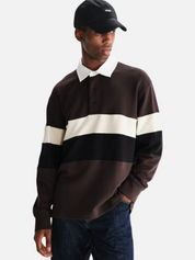 Wax London Rowhill Rugby Shirt Brown Black Stripe Stripes Striped Polo LS Long Sleeve Fall Winter Men’s Top Tops for Men Athens GA Georgia Kempt Menswear Store Near Me