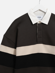 Wax London Rowhill Rugby Shirt Brown Black Stripe Stripes Striped Polo LS Long Sleeve Fall Winter Men’s Top Tops for Men Athens GA Georgia Kempt Menswear Store Near Me