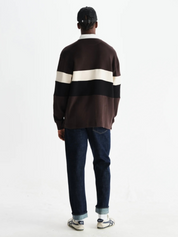 Wax London Rowhill Rugby Shirt Brown Black Stripe Stripes Striped Polo LS Long Sleeve Fall Winter Men’s Top Tops for Men Athens GA Georgia Kempt Menswear Store Near Me