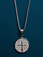 St. Benedict Large Medal Necklace - Steel