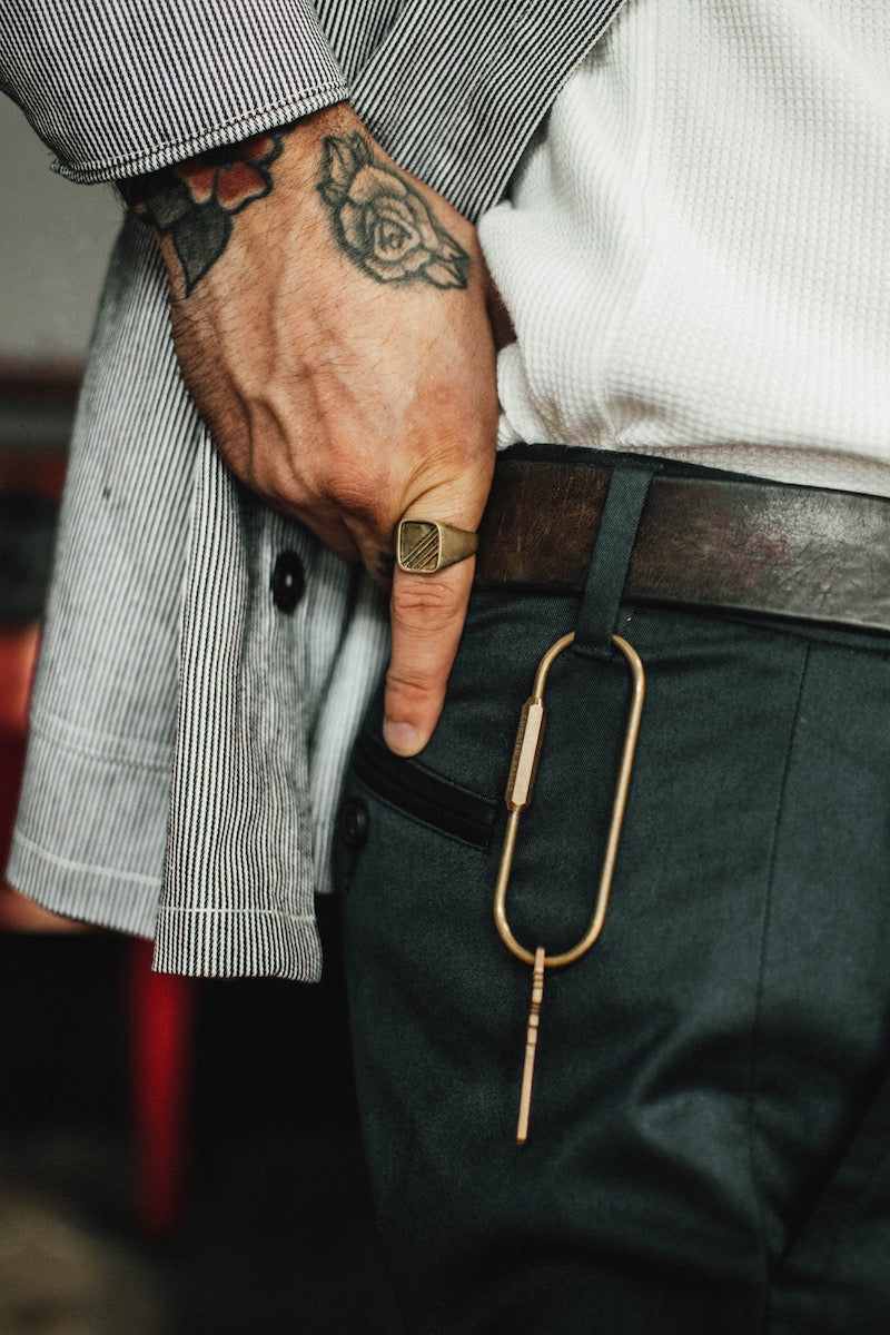 Brass Square Striped Ring