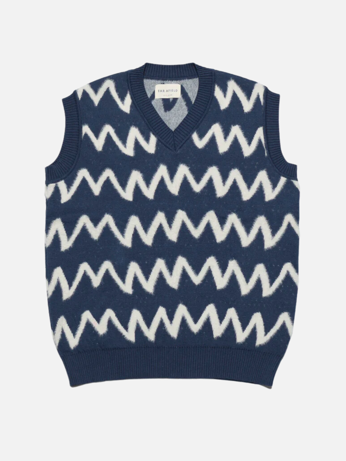 far afield pinto knit vest blue navy white zig zag pattern cotton acrylic kempt athens ga georgia men's clothing store downtown