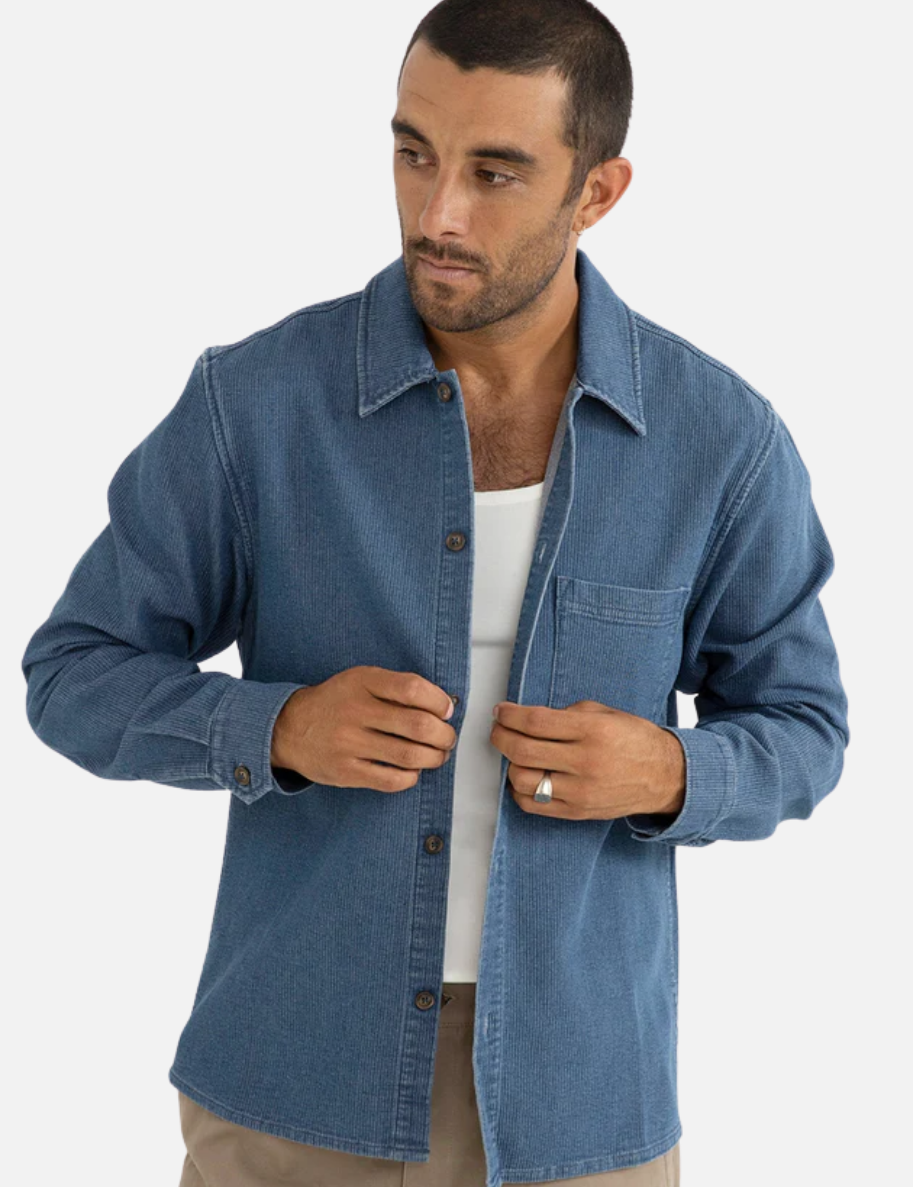 Rhythm Textured texture Wale LS Long Sleeve Shirt Collared Button Up Front Pockets Top for Men Men’s Shirts Fall WInter Washed Indigo Blue Athens GA Georgia Kempt Menswear Store Near Me