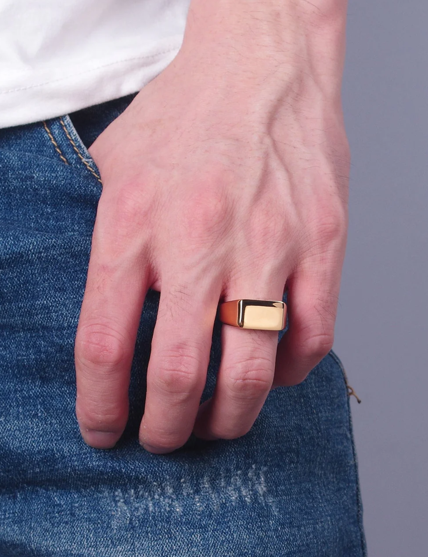 Aim Eternal Minimalist Rectangle Signet Ring Gold Silver Mens Jewelry