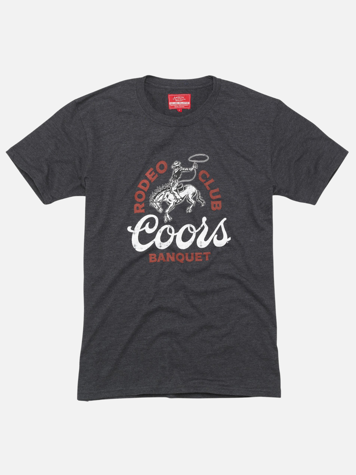 american needle coors banquet rodeo club red label tee ss short sleeve t-shirt heather grey gray charcoal kempt athens ga georgia men's clothing store