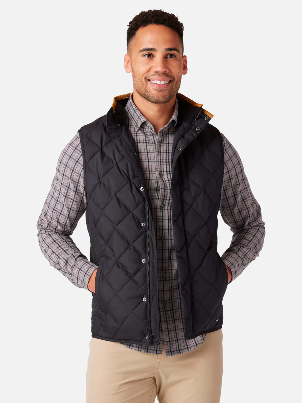 mizzen + main belmont quilted vest puffer solid black 100% polyester faux suede kempt athens ga georgia men's clothing store
