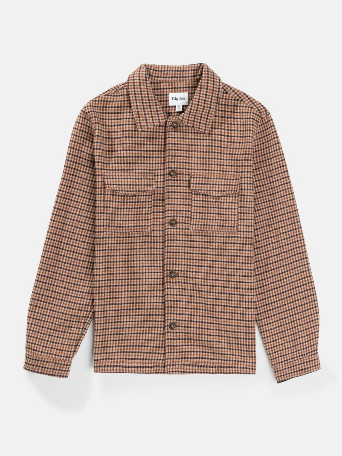 rhythm check overshirt wool blend polyester flannel dawn orange red tan brown black plaid pattern workwear shirt kempt athens ga georgia men's clothing store