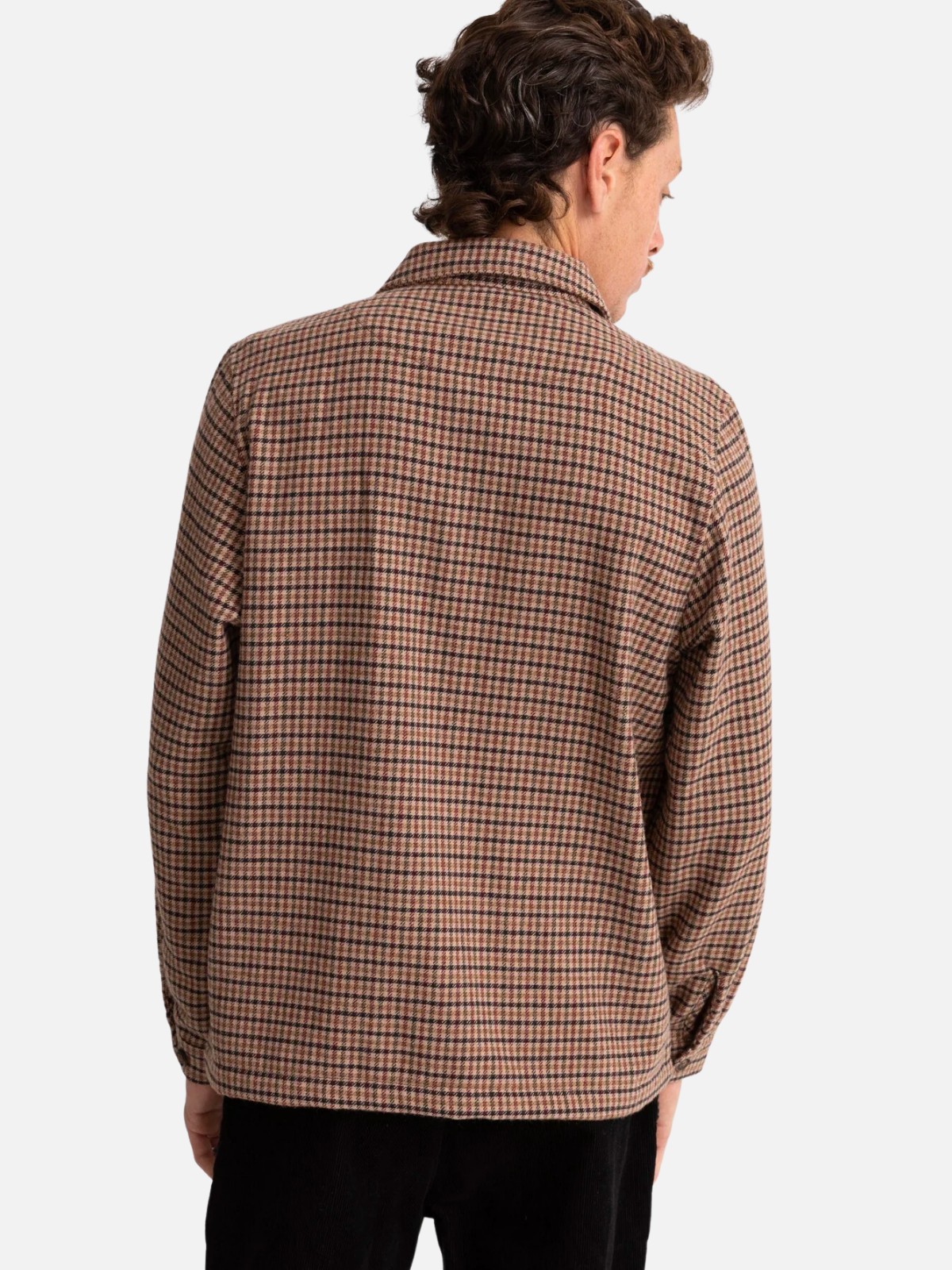rhythm check overshirt wool blend polyester flannel dawn orange red tan brown black plaid pattern workwear shirt kempt athens ga georgia men's clothing storev