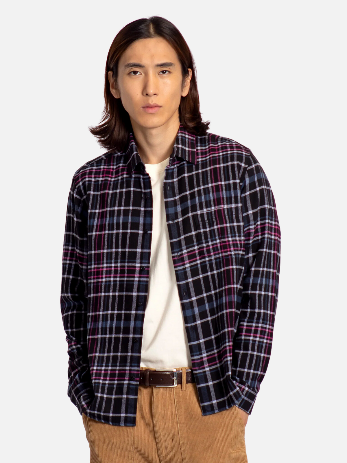 far afield classic ls long sleeve check plaid shirt black pink purple blue white grey gray flannel classic collar boxy fit button down kempt athens ga georgia men's clothing store