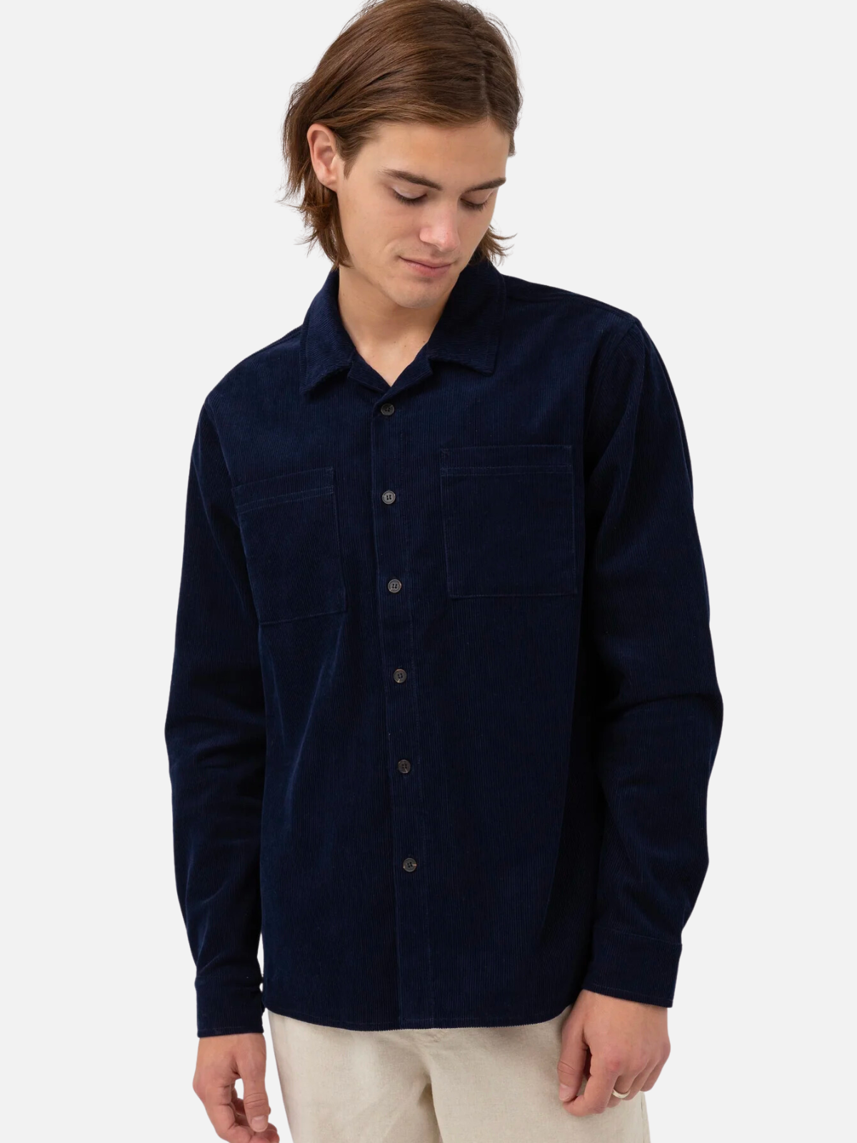 rhythm corduroy ls long sleeve shirt indigo blue 100% cotton button down kempt athens men's clothing store downtown lumpkin street