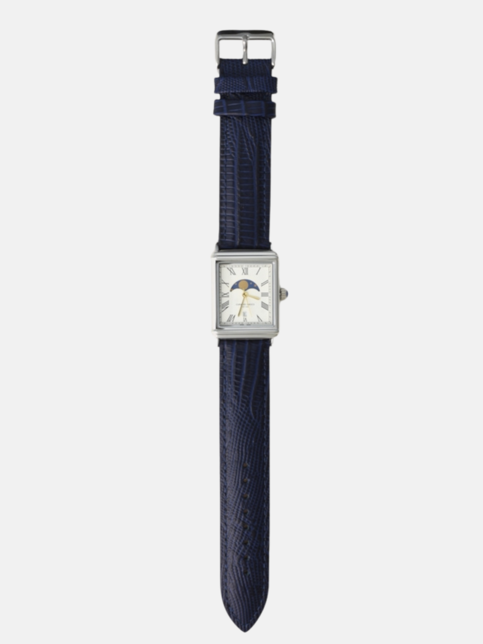 Curated Basics Moonphase Watch Black Leather Blue Lizard Strap Men’s Accessories Gifts for Men Jewelry Watches Rectangular Face Athens GA Georgia Kempt Menswear Store Near Me