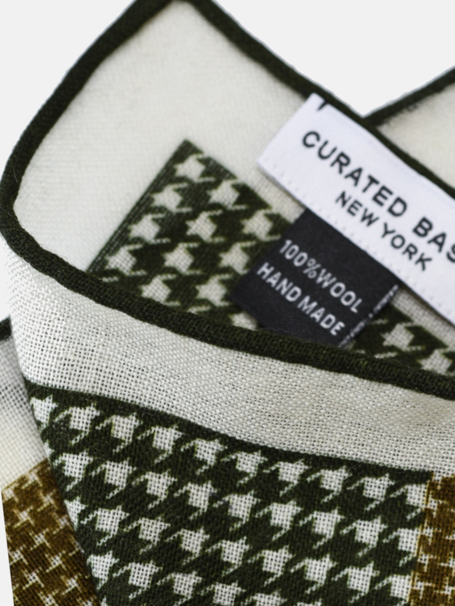 Curated Basics NYC Accessories 4 Four Sided Wool Houndstooth Pattern Pocket Square Black Taupe Brown Athens GA Georgia Kempt Menswear Store Near Me