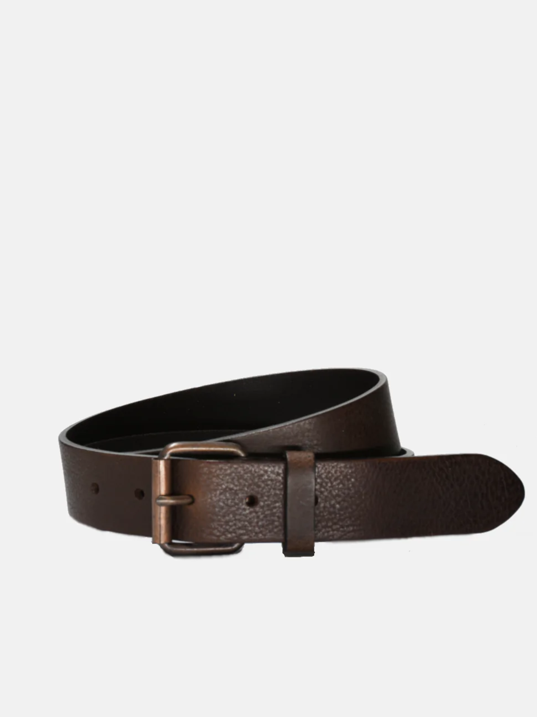 curated basics dark brown leather belt with copper buckle kempt athens ga georgia men's clothing store