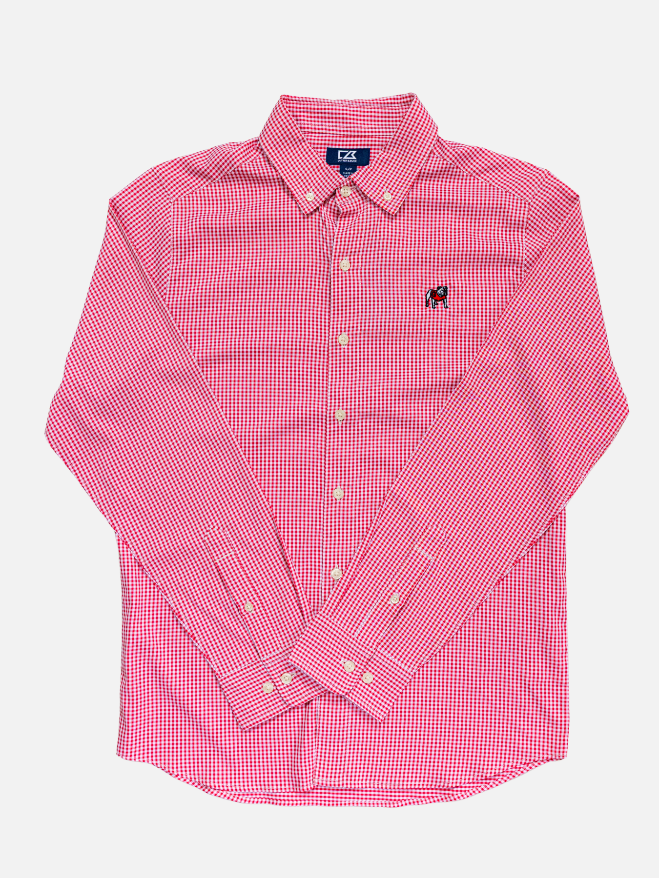 Georgia Bulldogs Cutter & Buck Performance Gingham Button Down Standing Dawg Logo Athens Georgia Kempt UGA Mens Shop