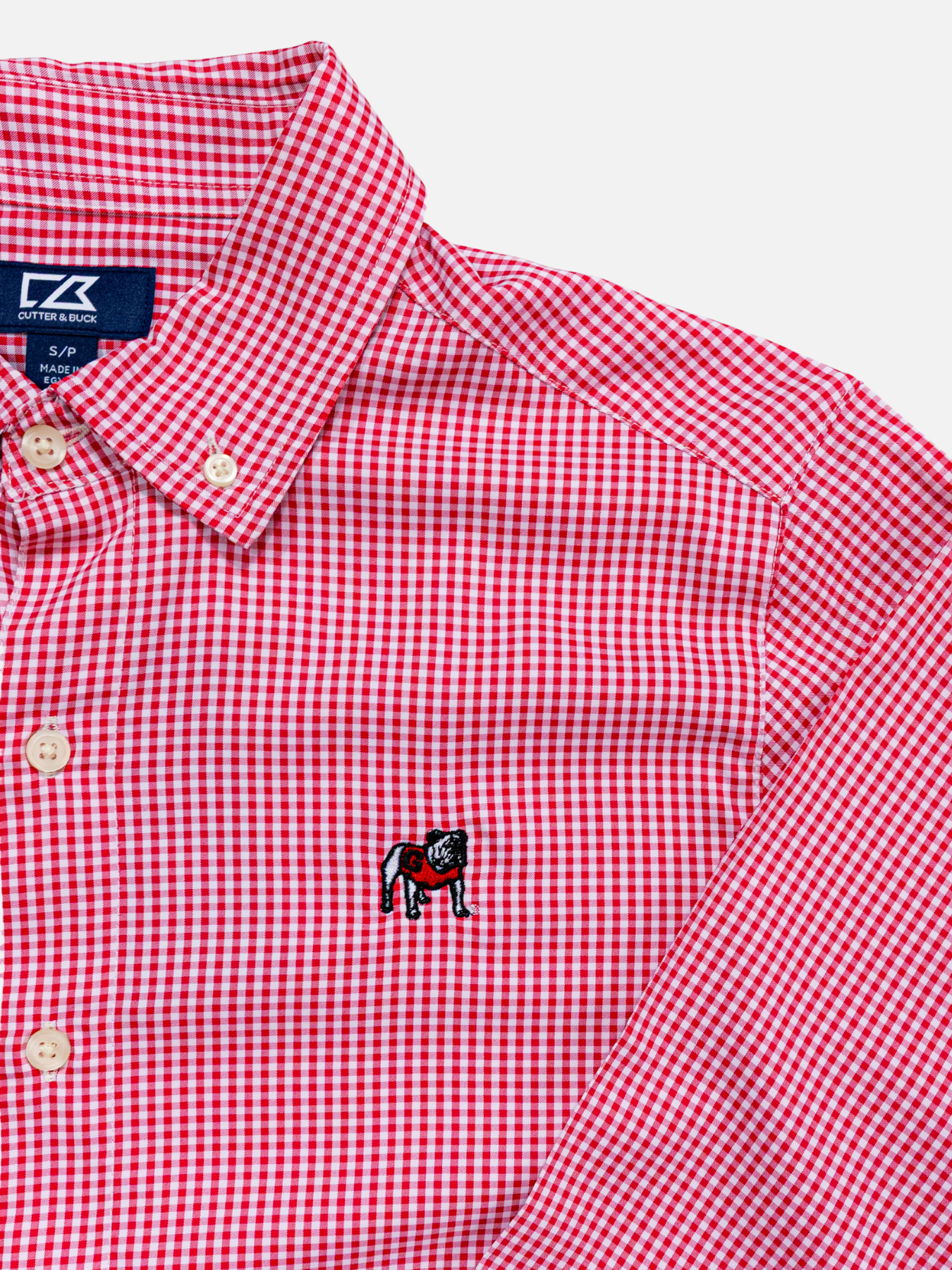 Georgia Bulldogs Cutter & Buck Performance Gingham Button Down Standing Dawg Logo Athens Georgia Kempt UGA Mens Shop