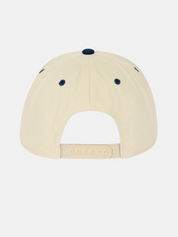 Dad Brand Dad Structured Snapback Hat Cream Navy Men's Embroidered High Profile Adjustable Dad Cap For Men Athens GA Georgia Kempt Menswear Store Near Me 