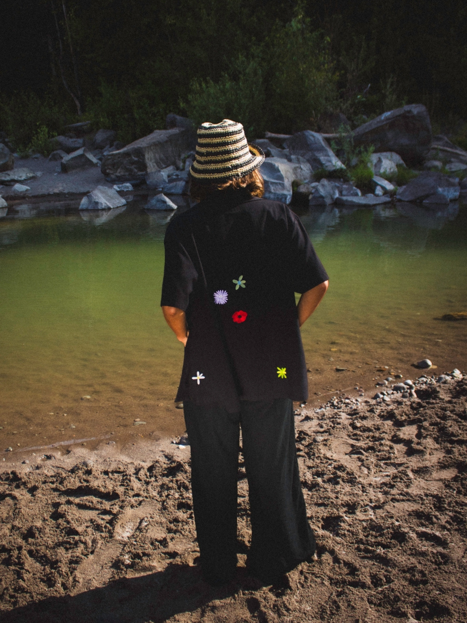 Good Days Flower Power Camp Shirt Black Embroidered Design Button Up Collared Spring Summer Athens GA Georgia Kempt Menswear Store Near Me 