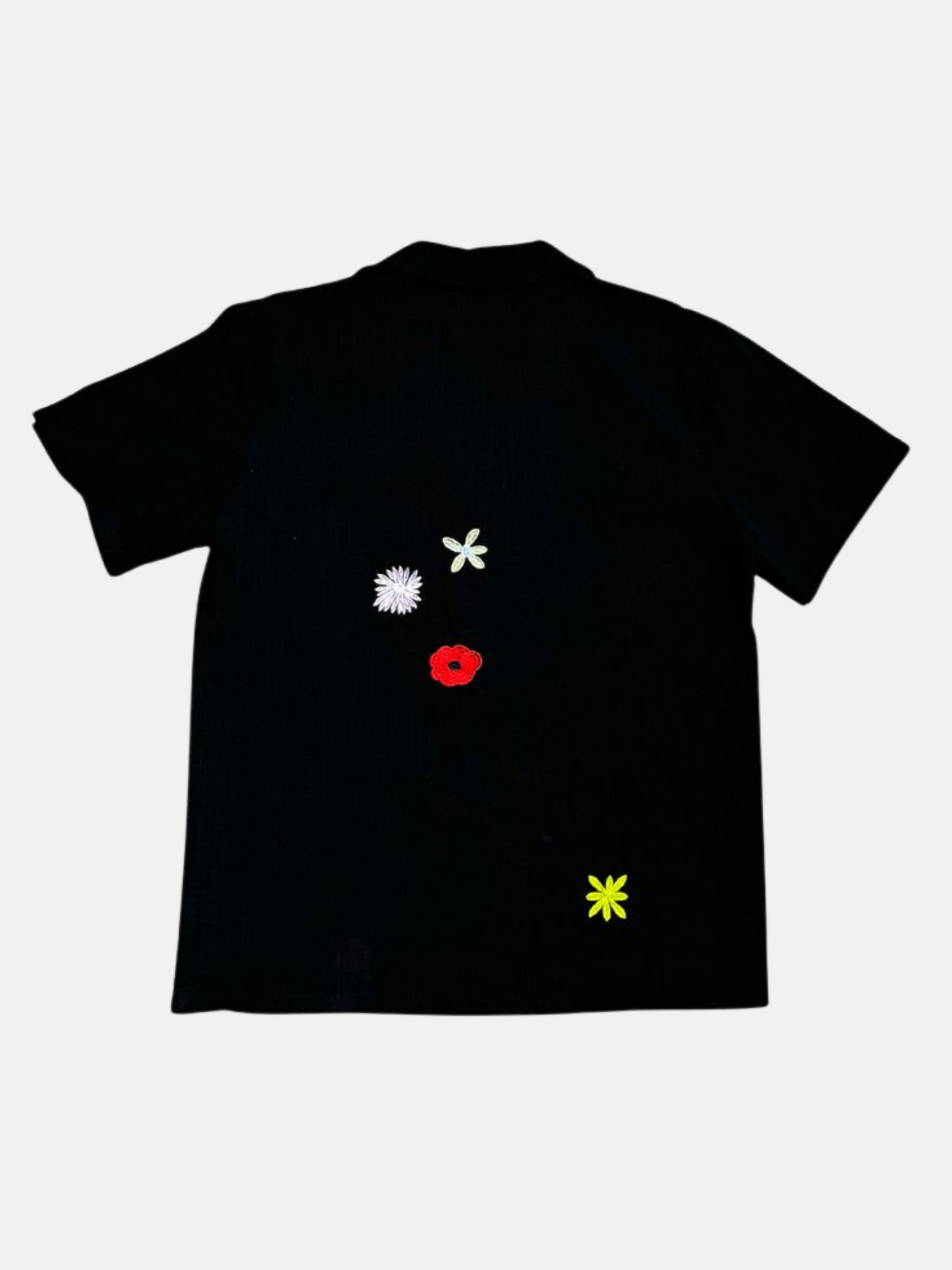 Good Days Flower Power Camp Shirt Black Embroidered Design Button Up Collared Spring Summer Athens GA Georgia Kempt Menswear Store Near Me 