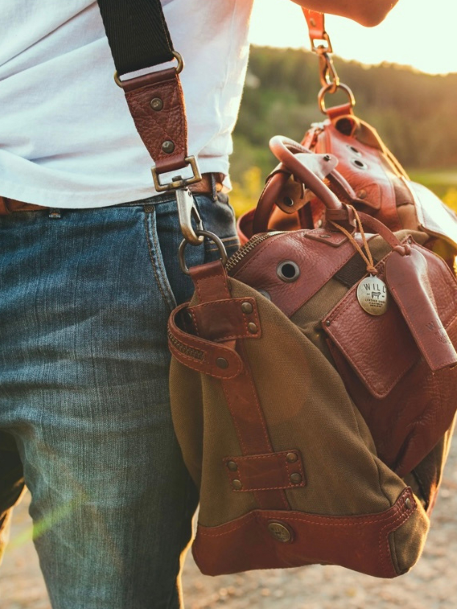 Will Leather Goods Canvas Cotton and Leather Travel Duffle Suitcase Band Long Strap Weekender Pockets Laptop Storage Tobacco Green Olive Brown Plaid Lining Gifts for Him Husband Gift Athens GA Georgia Kempt Menswear Store Near Me