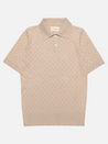 far afield jacobs ss short sleeve perforated lace polo sand peyote cream tan color 100% organic cotton knit sweater polo ribbed cuff hem kempt athens ga georgia men's clothing store