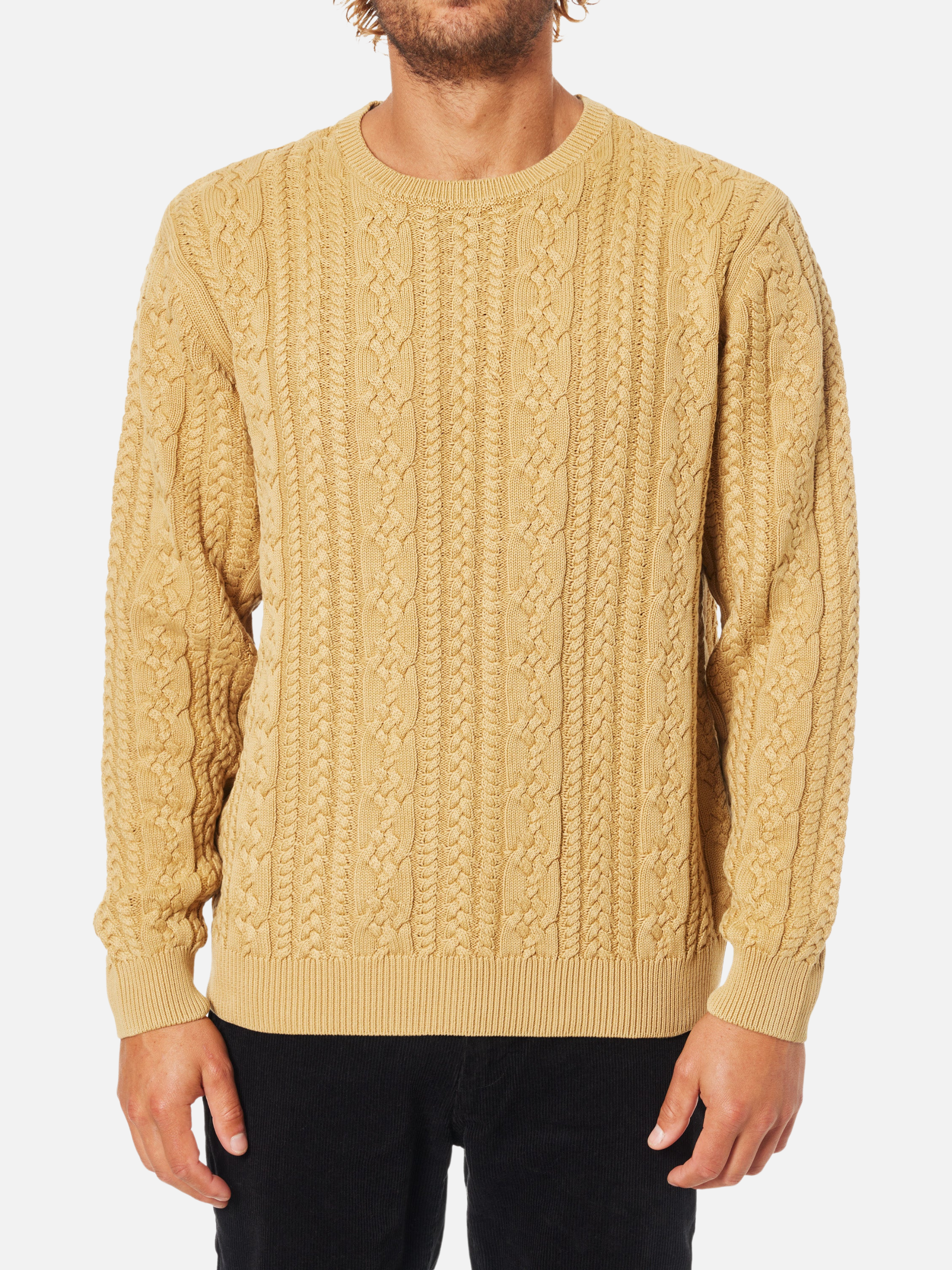 Katin Fisherman Cable Knit Sweater Driftwood Yellow Gold LS Long Sleeve Winter Wear for Men Athens GA Georgia Kempt Menswear Store Near Me