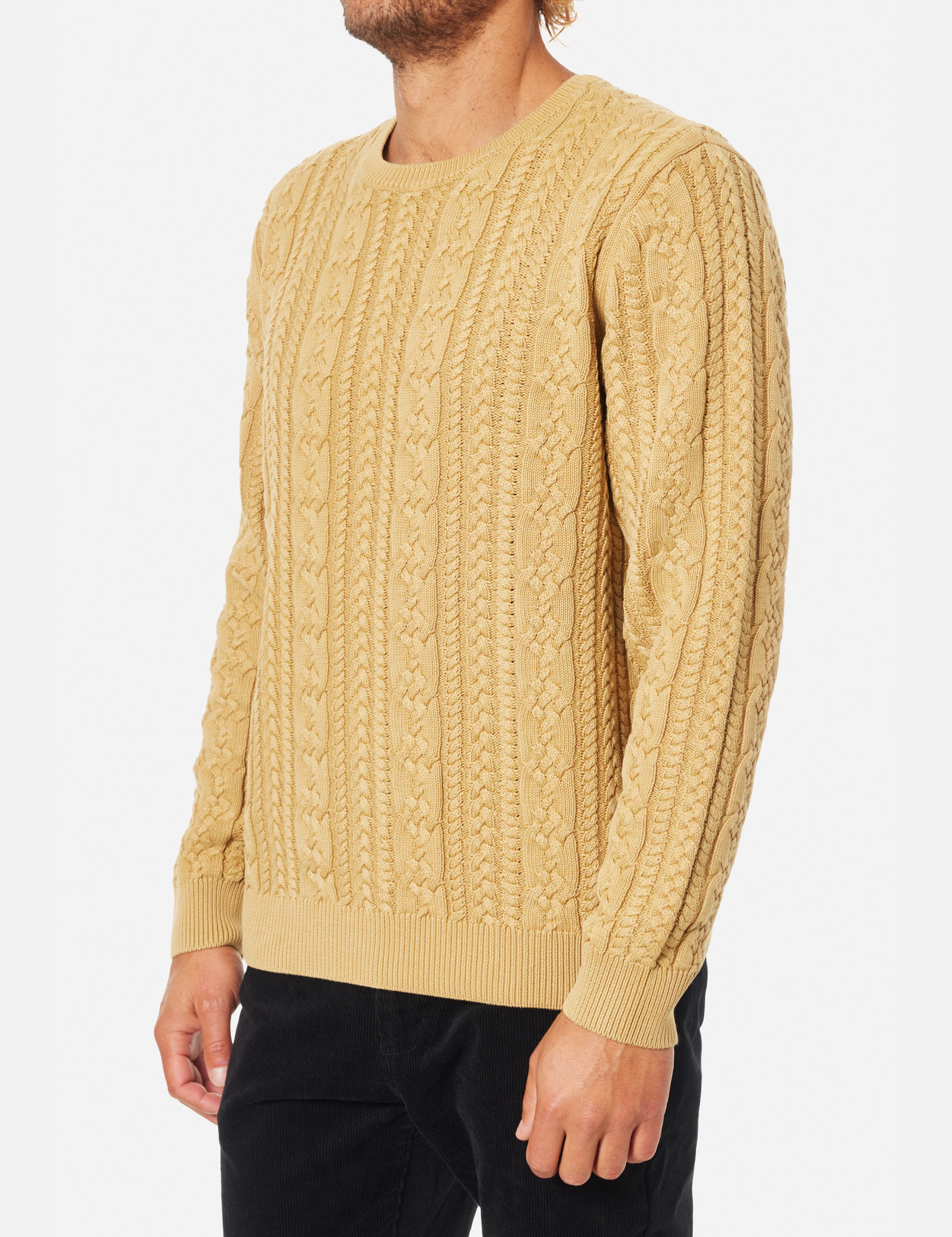 Katin Fisherman Cable Knit Sweater Driftwood Yellow Gold LS Long Sleeve Winter Wear for Men Athens GA Georgia Kempt Menswear Store Near Me