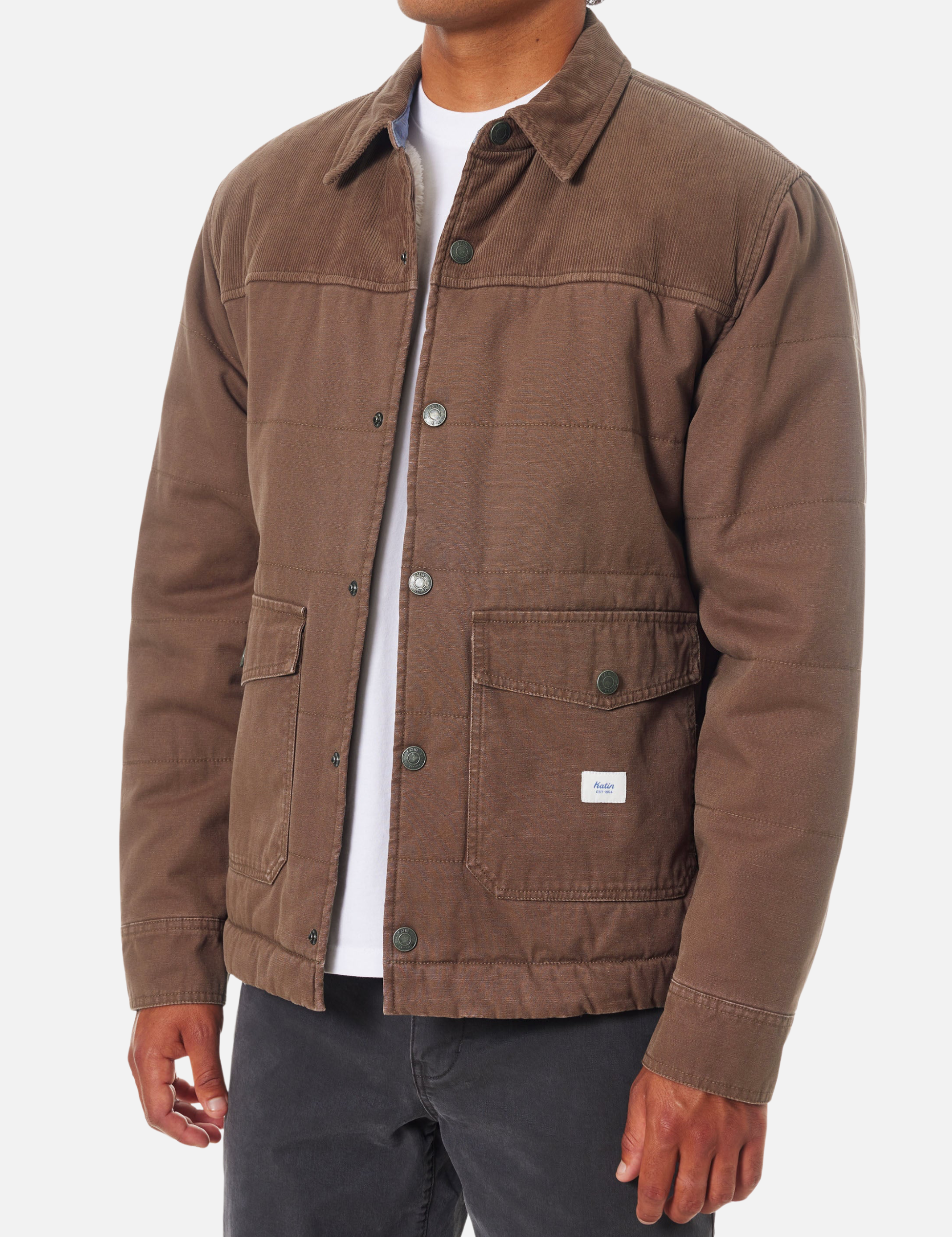 Katin Yukon Jacket Rain Drum Brown Men’s Fall Winter Tops Outerwear for Men Pockets Texture Button Up Athens GA Georgia Kempt Menswear Store Near Me