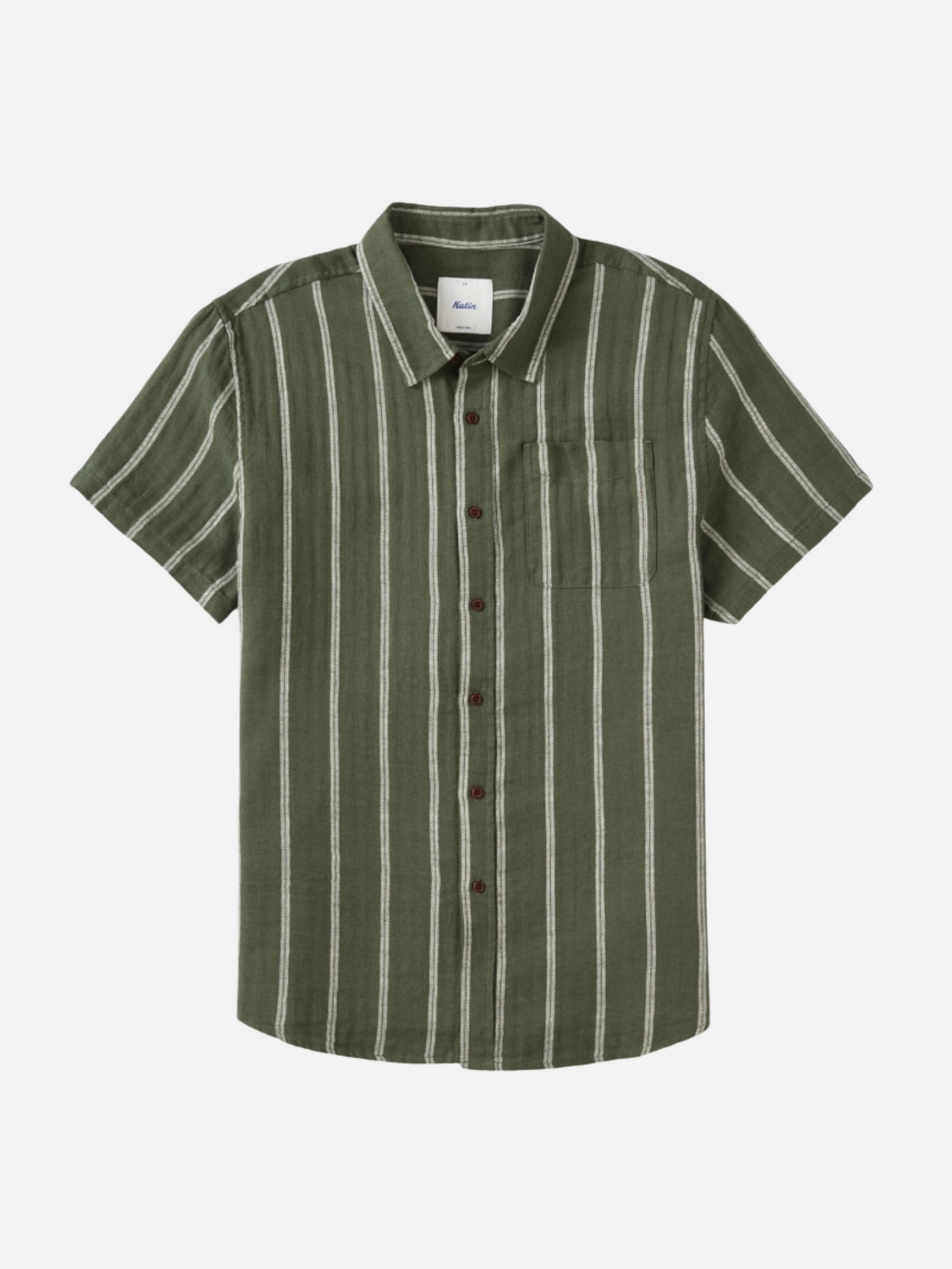 Katin Alan Shirt Thyme Green Men's Striped Casual Button Up Short Sleeve SS Summer Shirt For Men Athens GA Georgia Kempt Menswear Store Near Me