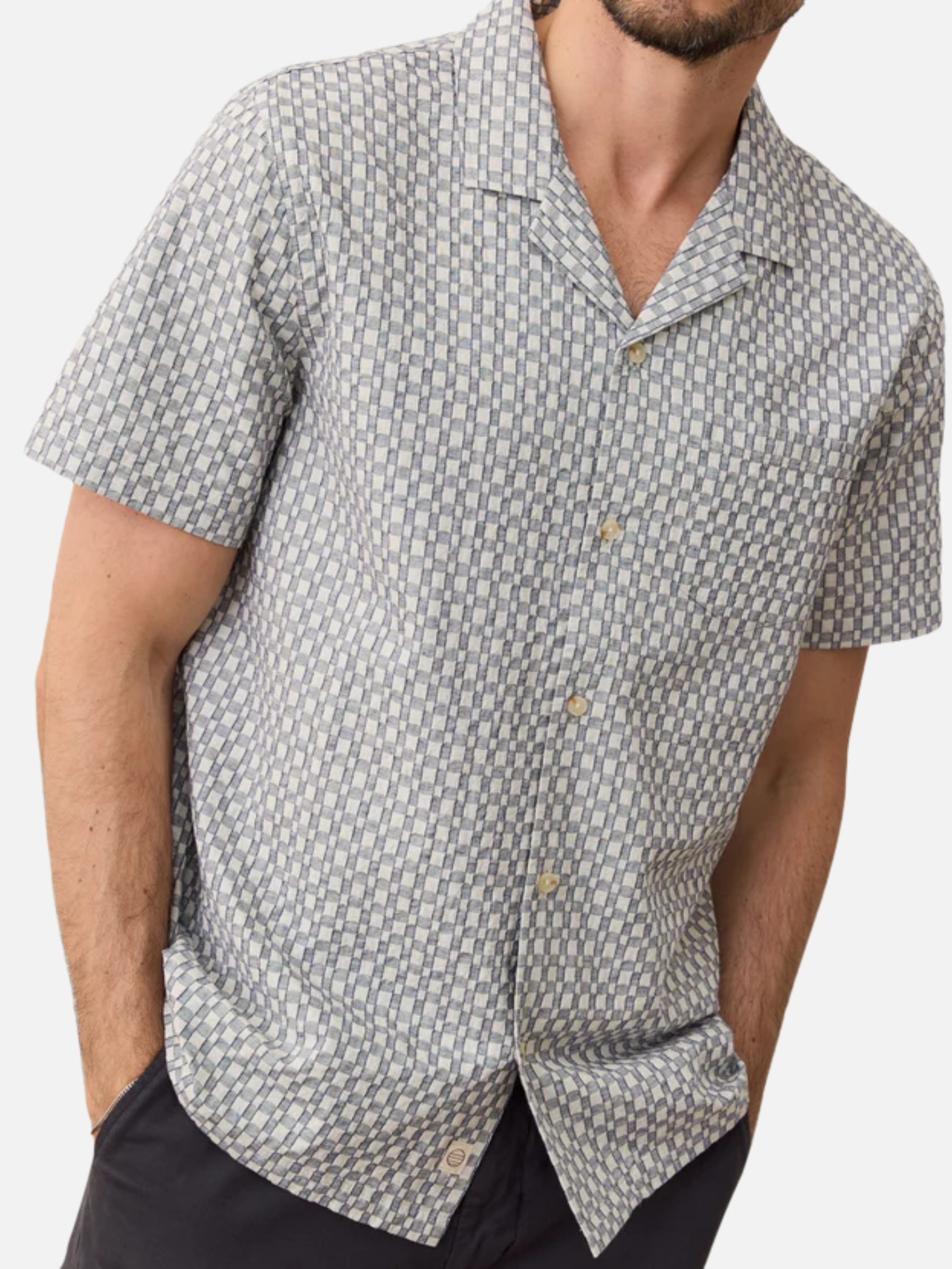 Marine Layer Landon Checkered Resort Shirt Vintage Indigo Men's Casual Collared Button Down For Men Athens GA Georgia Kempt Menswear Store Near Me