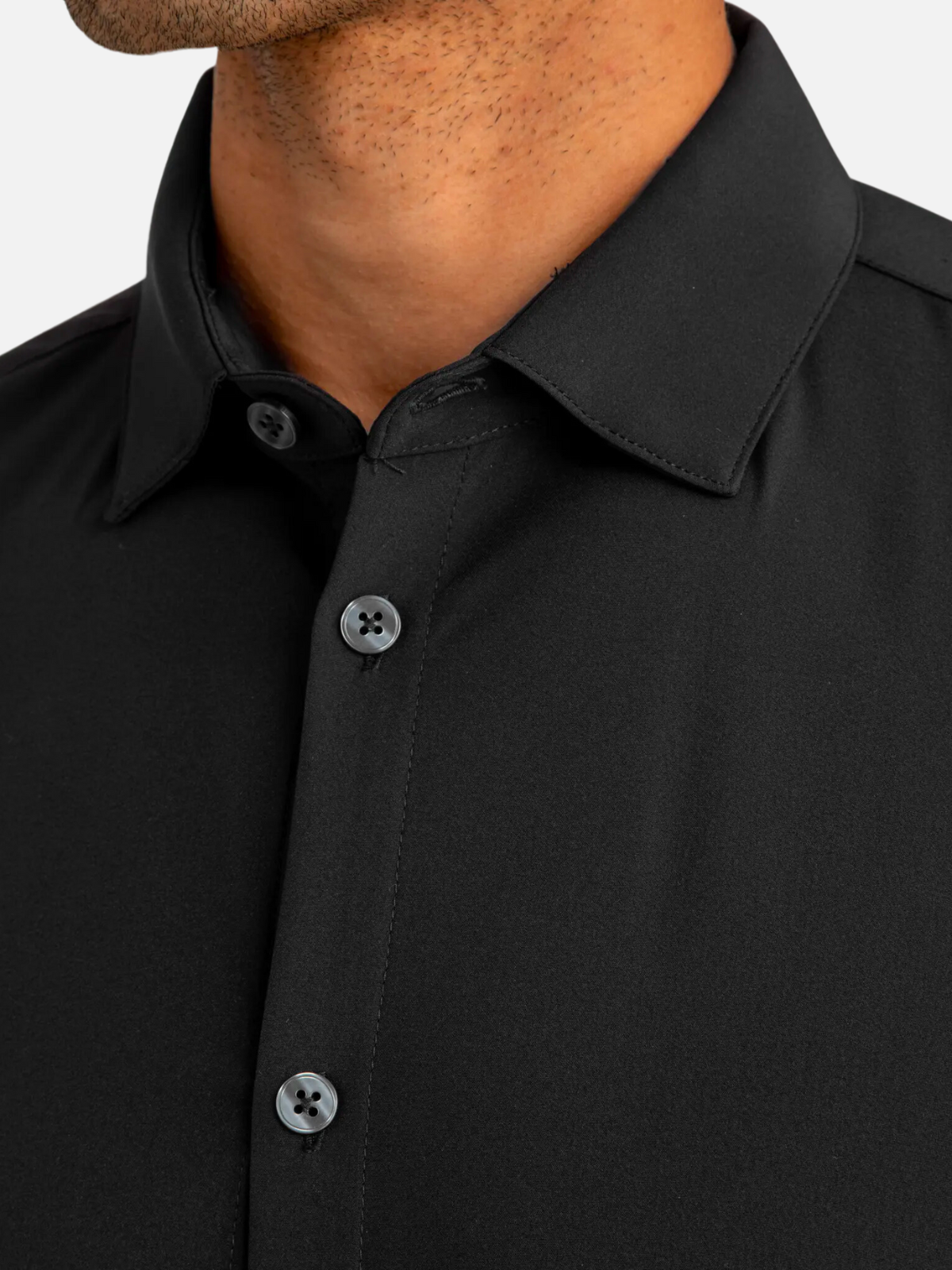 mizzen + main leeward ls long sleeve dress shirt performance material polyester spandex wrinkle resistant black solid kempt athens ga georgia men's clothing store