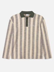 Les Deux Bowie Jacquard Jersey LS Long Sleeve Polo Shirt Duffel Bag Green Cream Stripe Design Contrast Collar Fall Winter Men’s Tops for Men Athens GA Georgia Kempt Menswear Store Near Me