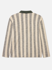 Les Deux Bowie Jacquard Jersey LS Long Sleeve Polo Shirt Duffel Bag Green Cream Stripe Design Contrast Collar Fall Winter Men’s Tops for Men Athens GA Georgia Kempt Menswear Store Near Me