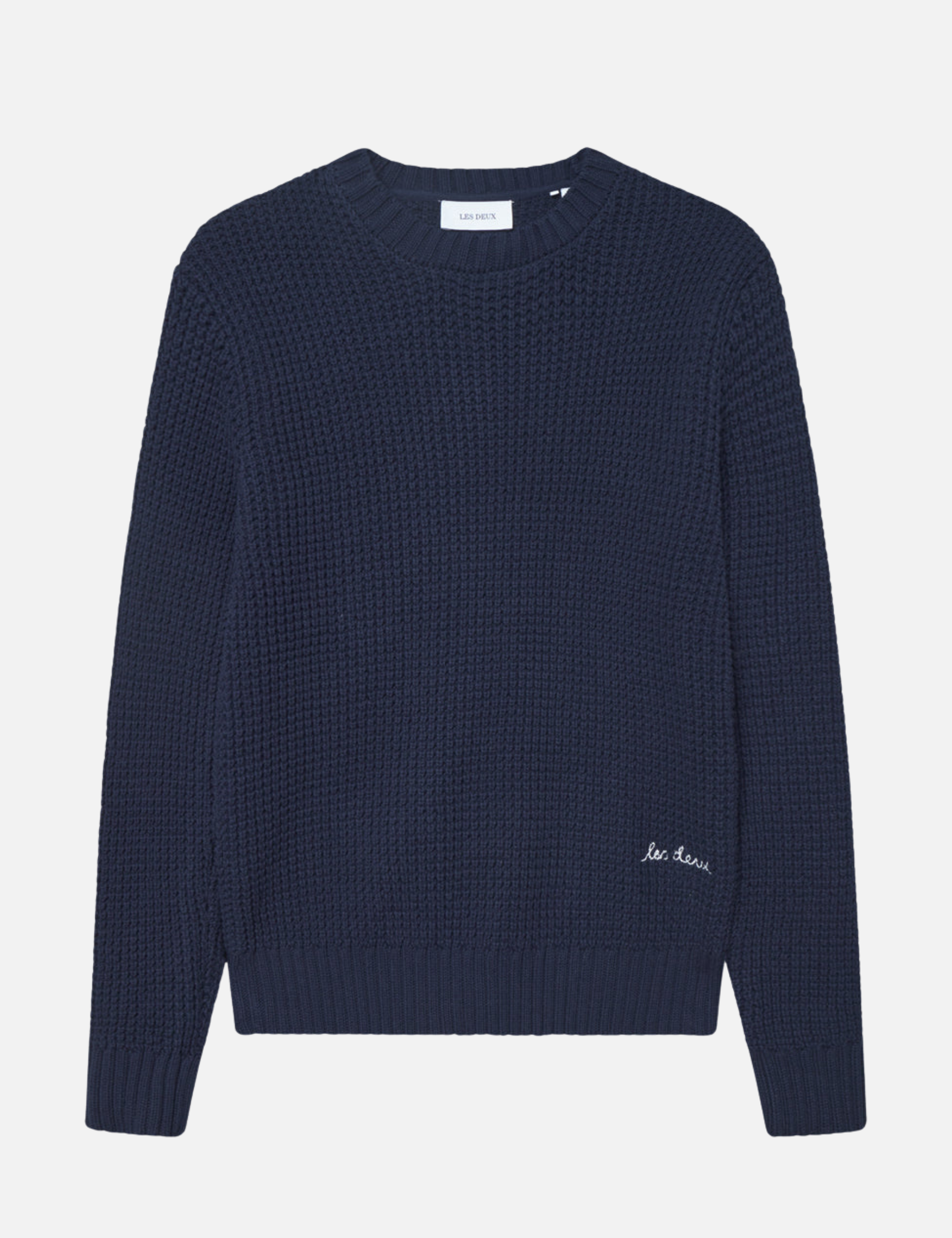Les Deux Alvin Waffle Crewneck Knitted Sweater Embroidery Knit Dark Navy Blue Fall Winter Men’s Tops for Men Athens GA Georgia Kempt Menswear Store Near Me