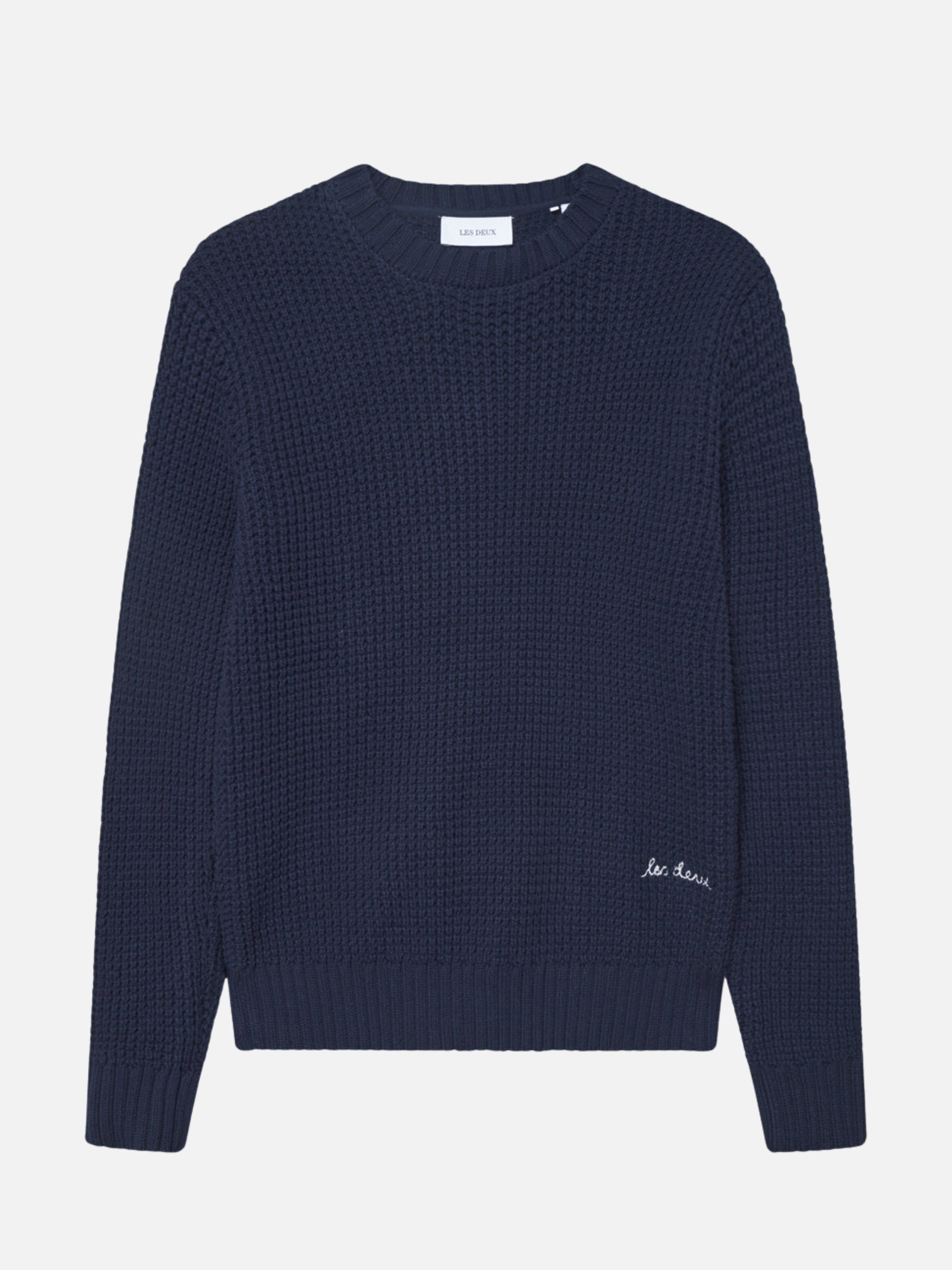Les Deux Alvin Waffle Crewneck Knitted Sweater Embroidery Knit Dark Navy Blue Fall Winter Men’s Tops for Men Athens GA Georgia Kempt Menswear Store Near Me