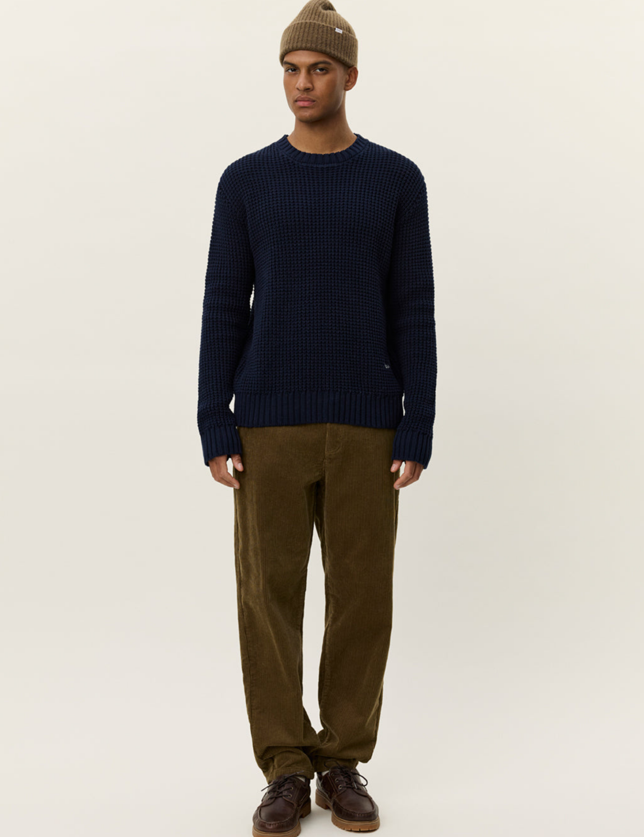 Les Deux Alvin Waffle Crewneck Knitted Sweater Embroidery Knit Dark Navy Blue Fall Winter Men’s Tops for Men Athens GA Georgia Kempt Menswear Store Near Me