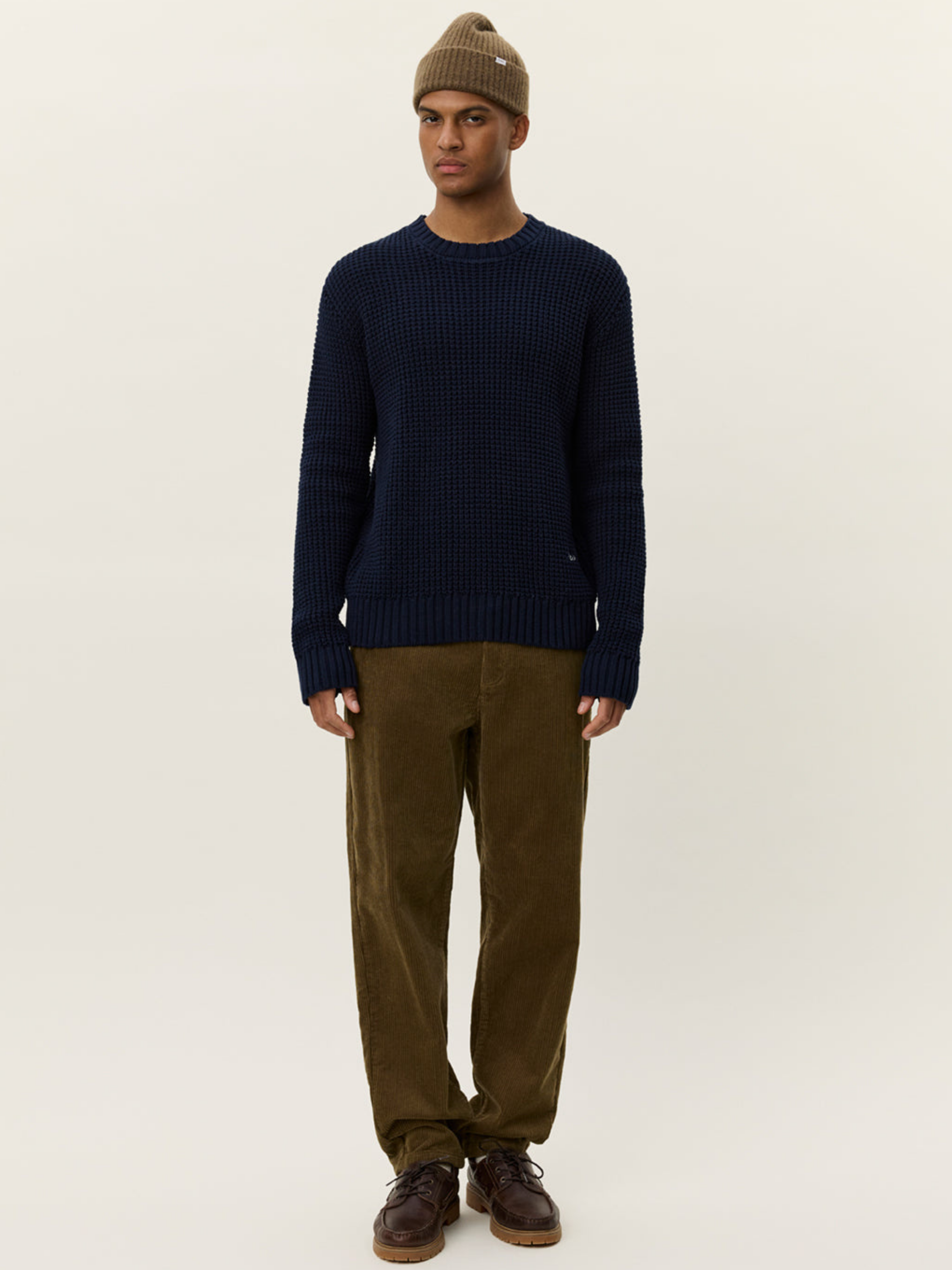 Les Deux Alvin Waffle Crewneck Knitted Sweater Embroidery Knit Dark Navy Blue Fall Winter Men’s Tops for Men Athens GA Georgia Kempt Menswear Store Near Me