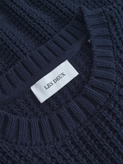 Les Deux Alvin Waffle Crewneck Knitted Sweater Embroidery Knit Dark Navy Blue Fall Winter Men’s Tops for Men Athens GA Georgia Kempt Menswear Store Near Me
