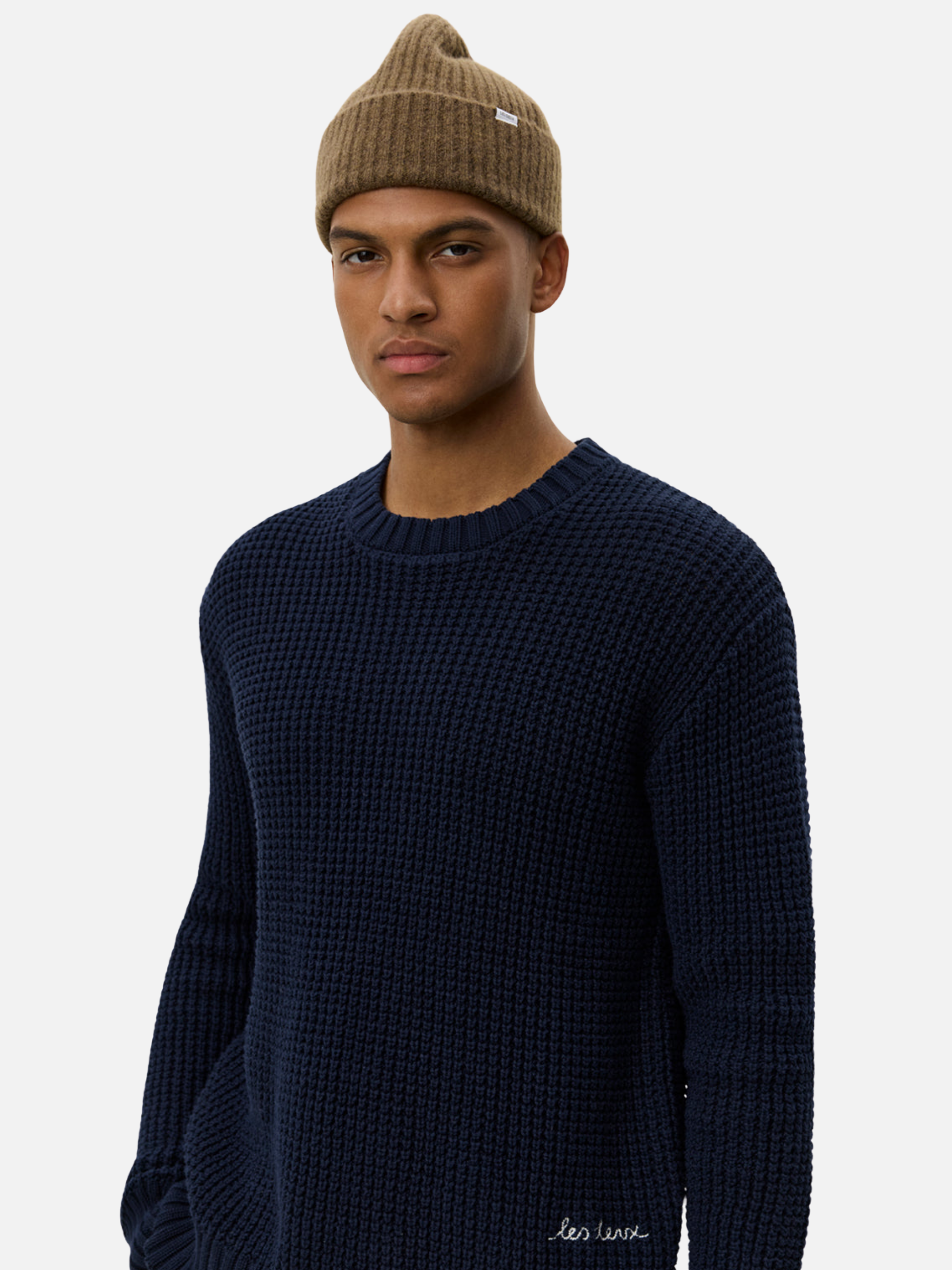 Les Deux Alvin Waffle Crewneck Knitted Sweater Embroidery Knit Dark Navy Blue Fall Winter Men’s Tops for Men Athens GA Georgia Kempt Menswear Store Near Me