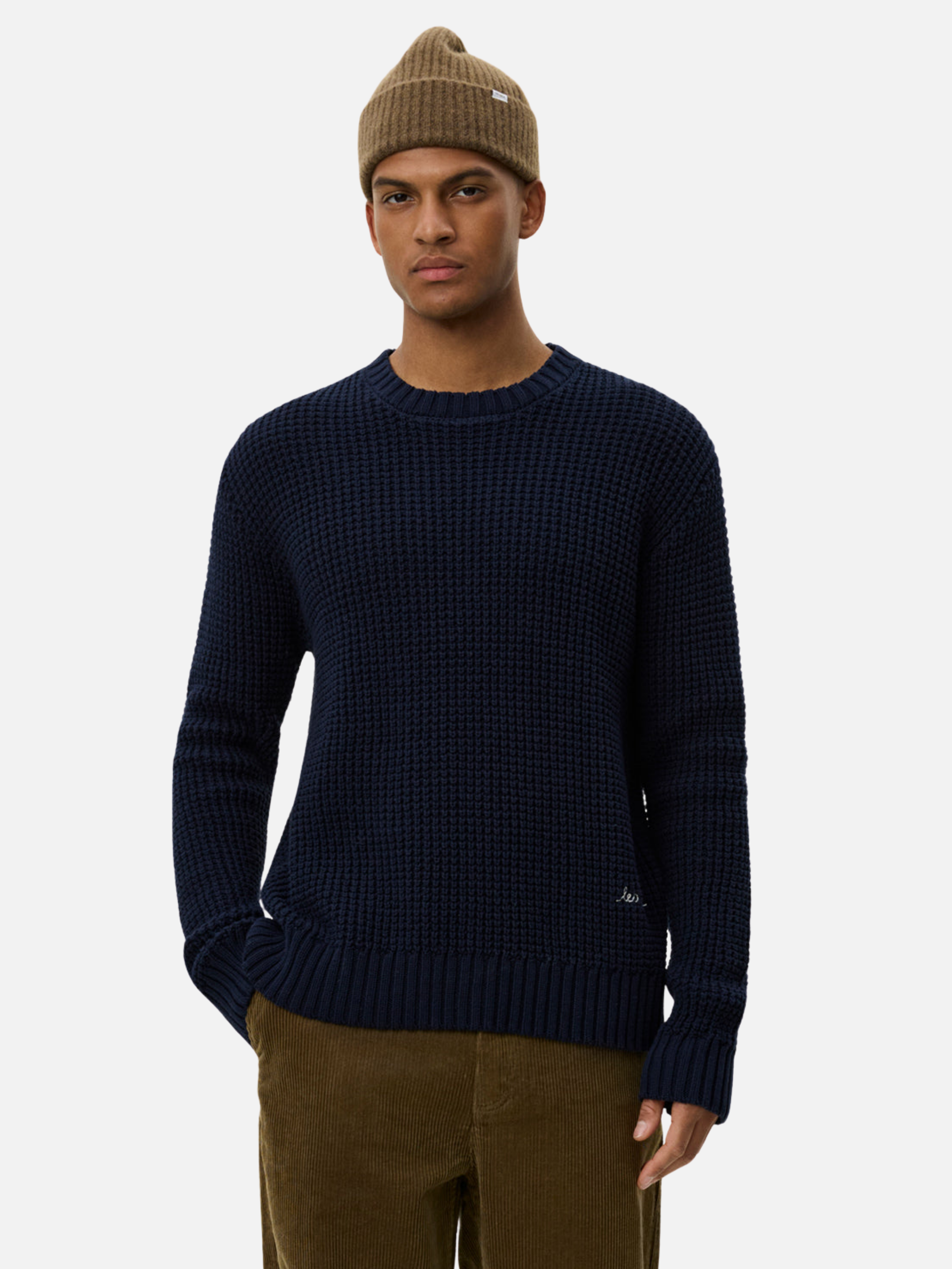 Les Deux Alvin Waffle Crewneck Knitted Sweater Embroidery Knit Dark Navy Blue Fall Winter Men’s Tops for Men Athens GA Georgia Kempt Menswear Store Near Me