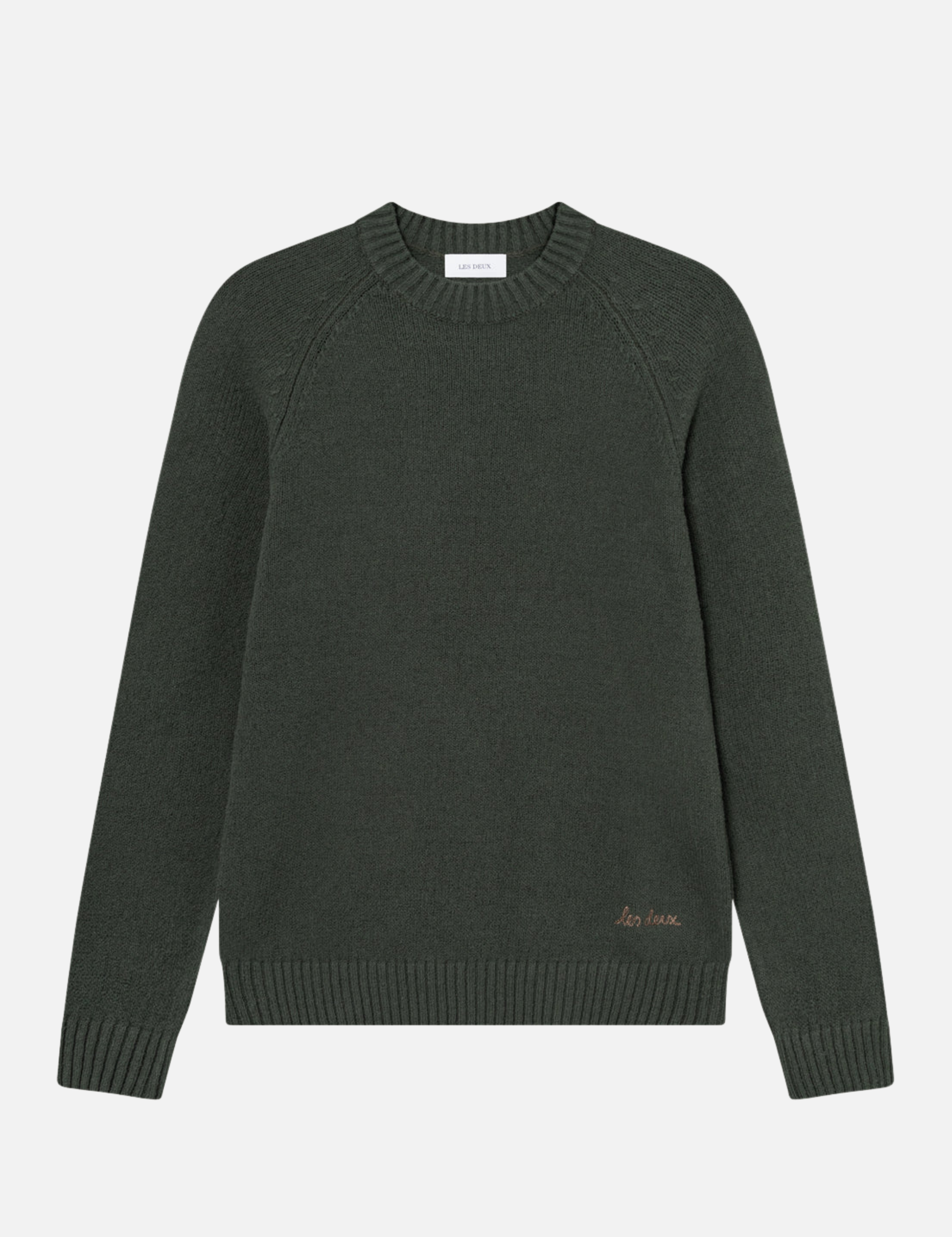 Les Deux Roundneck Knit Knitted Men’s Tops for Men Knitwear Duffel Bag Green Embroidered Chain Stitch LS Long Sleeve Fall Winter Sweater Jumper Athens GA Georgia Kempt Menswear Store Near Me