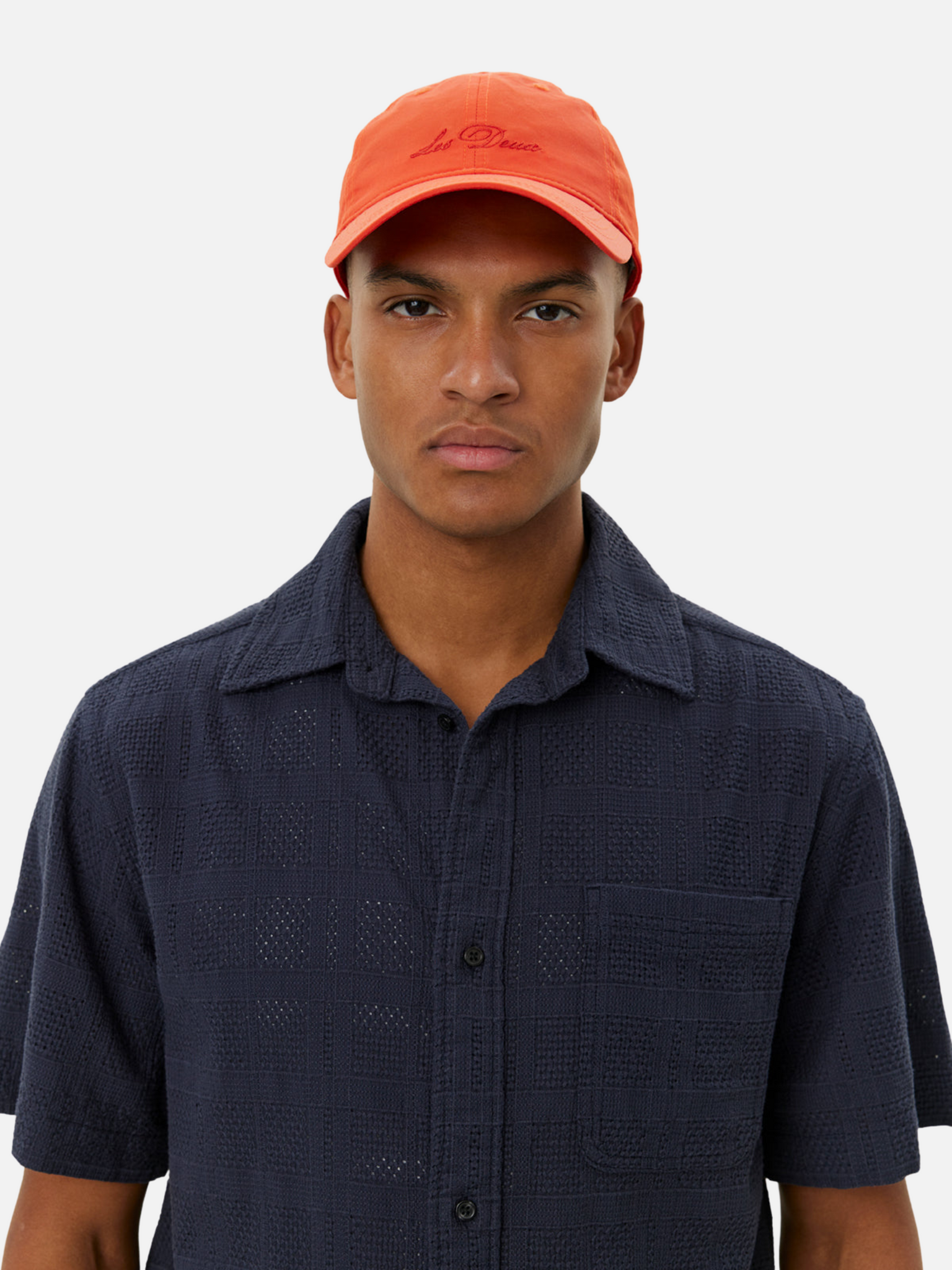 Les Deux Charlie Shirt Dark Navy Blue SS Collared Shirt Sleeve Button Up Top for Men Athens GA Georgia Kempt Menswear Store Near Me 
