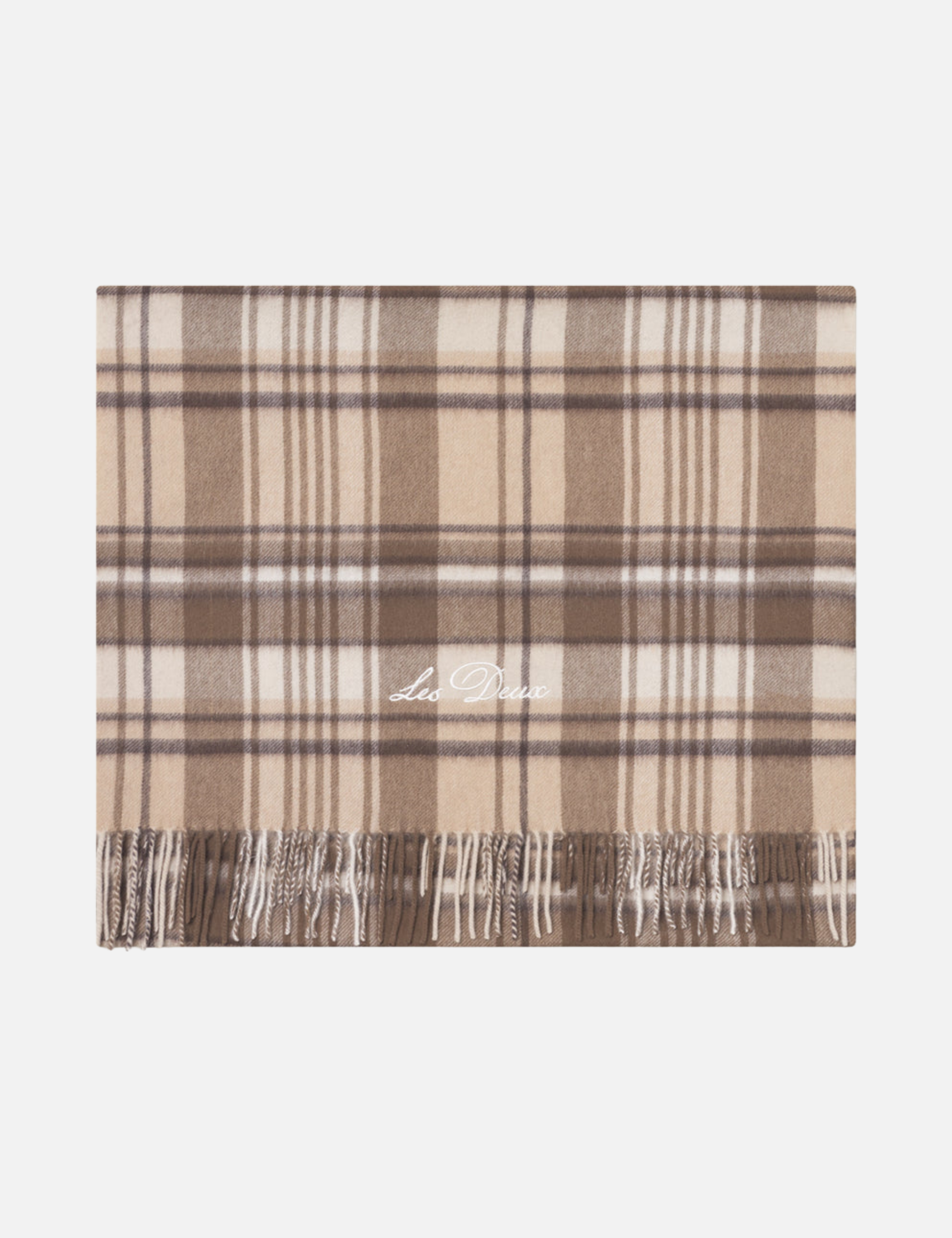 Les Deux Check Wool Scarf Irish Cream Taupe Brown Plaid Tassels Winter Accessories Athens GA Georgia Kempt Menswear Store Near Me