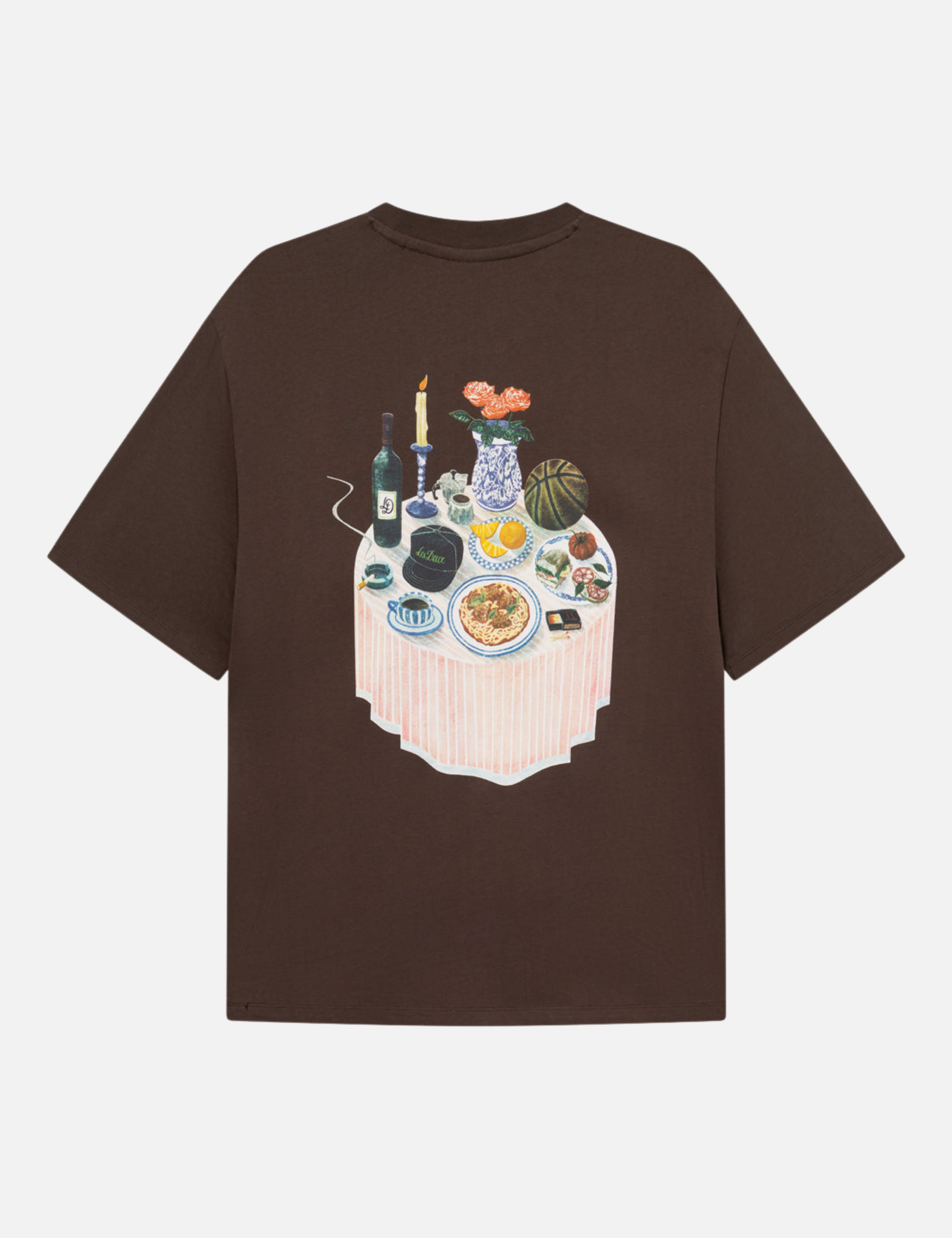 Les Deux Cole Table T-Shirt Graphic Tee SS Short Sleeve Men’s Tops for Men Slate Brown Back Graphic Chest Relaxed Fit Athens GA Georgia Kempt Menswear Store Near Me