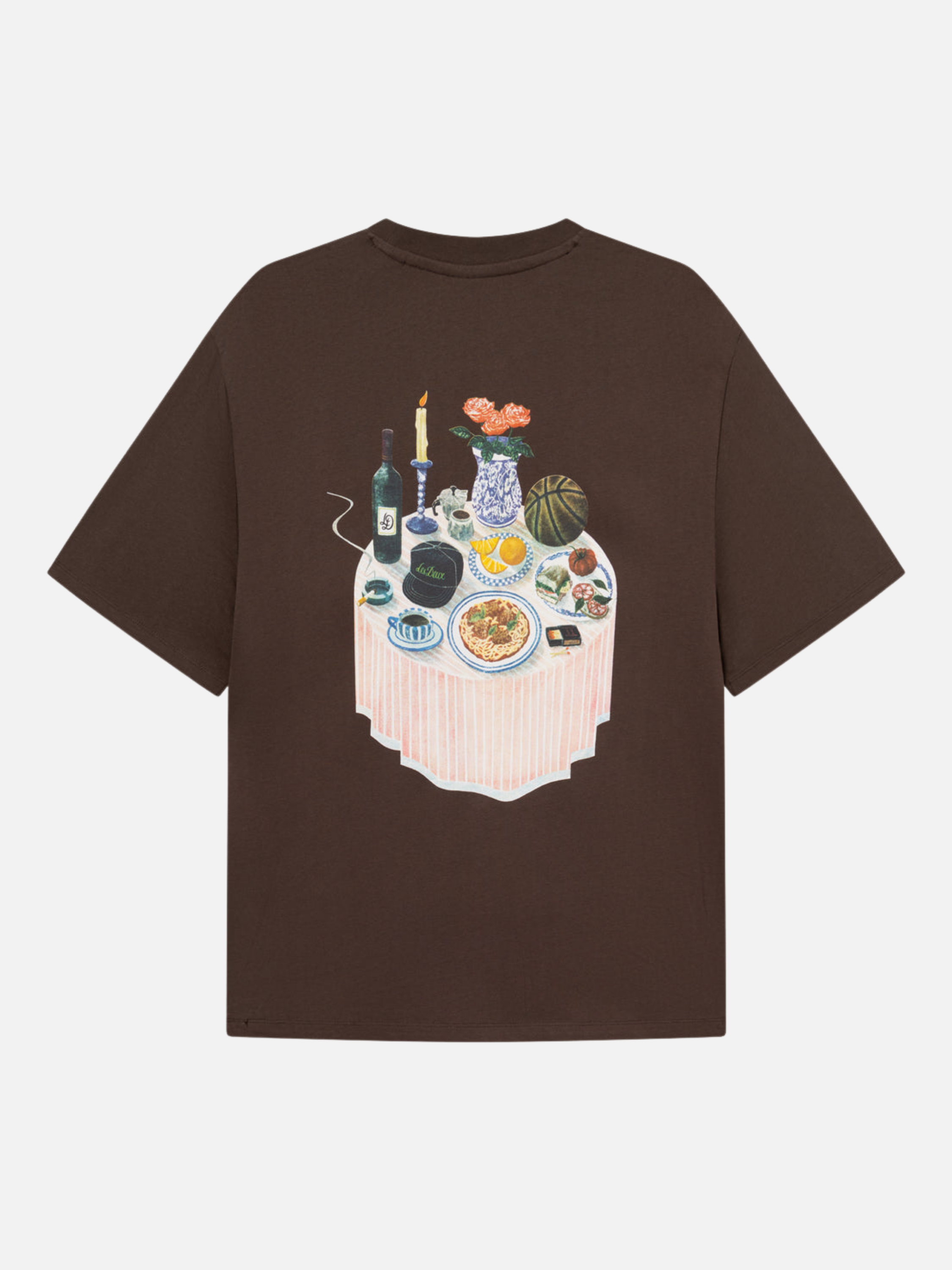 Les Deux Cole Table T-Shirt Graphic Tee SS Short Sleeve Men’s Tops for Men Slate Brown Back Graphic Chest Relaxed Fit Athens GA Georgia Kempt Menswear Store Near Me