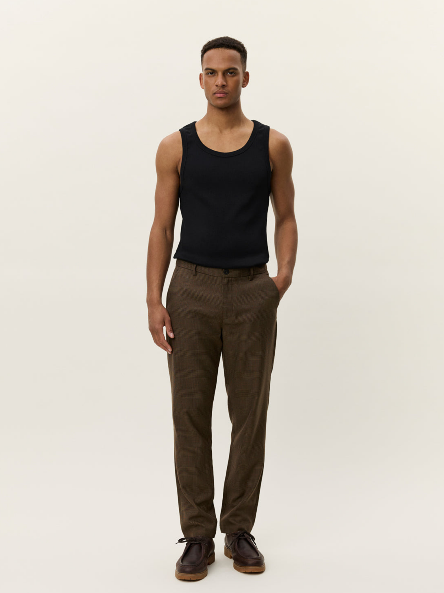 Les Deux Como Reg Houndstooth Suit Pants Straight Fit Teak Brown Plaid Pattern Men’s Bottoms for Men Athens GA Georgia Kempt Menswear Store Near Me