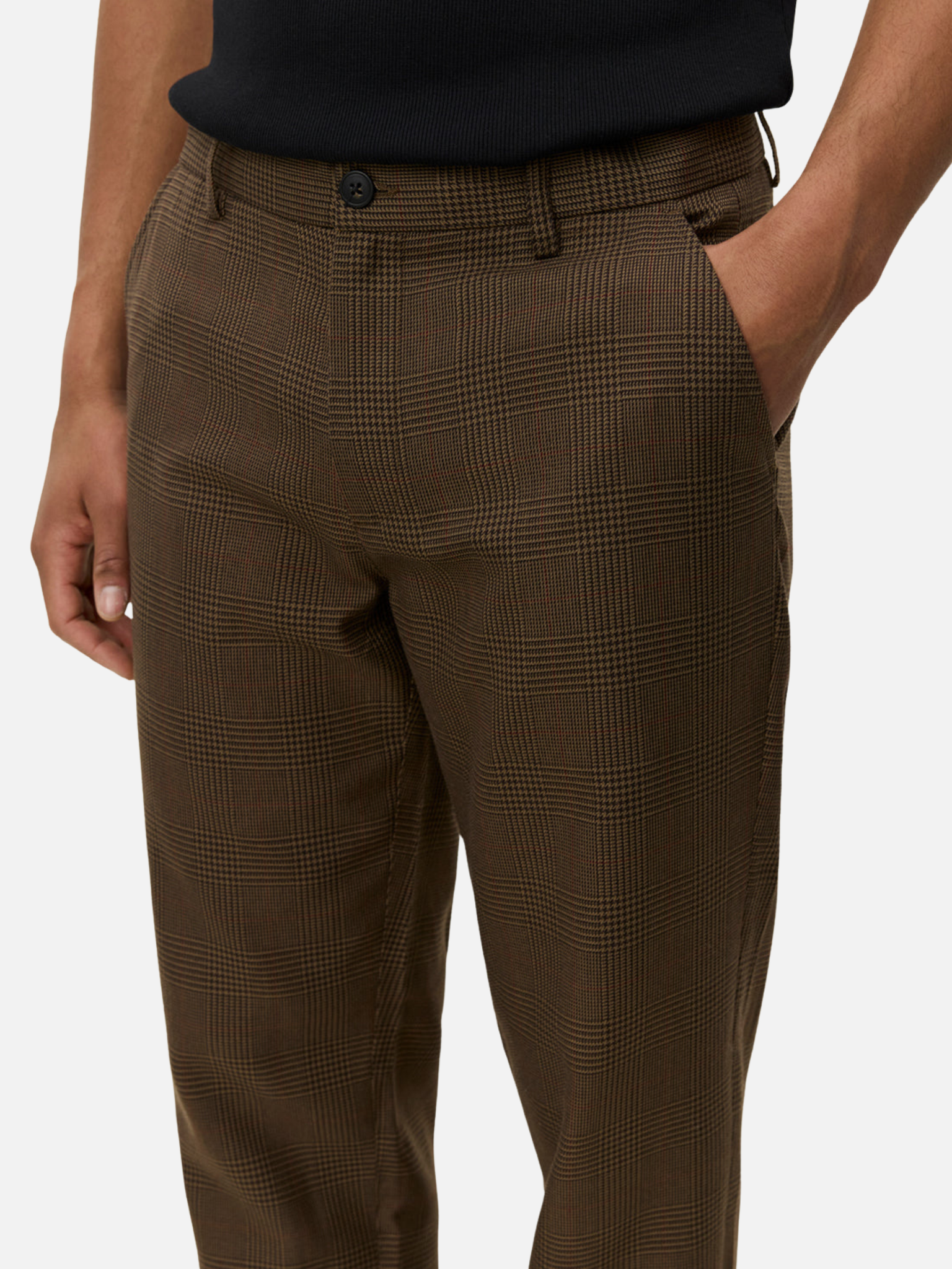 Les Deux Como Reg Houndstooth Suit Pants Straight Fit Teak Brown Plaid Pattern Men’s Bottoms for Men Athens GA Georgia Kempt Menswear Store Near Me