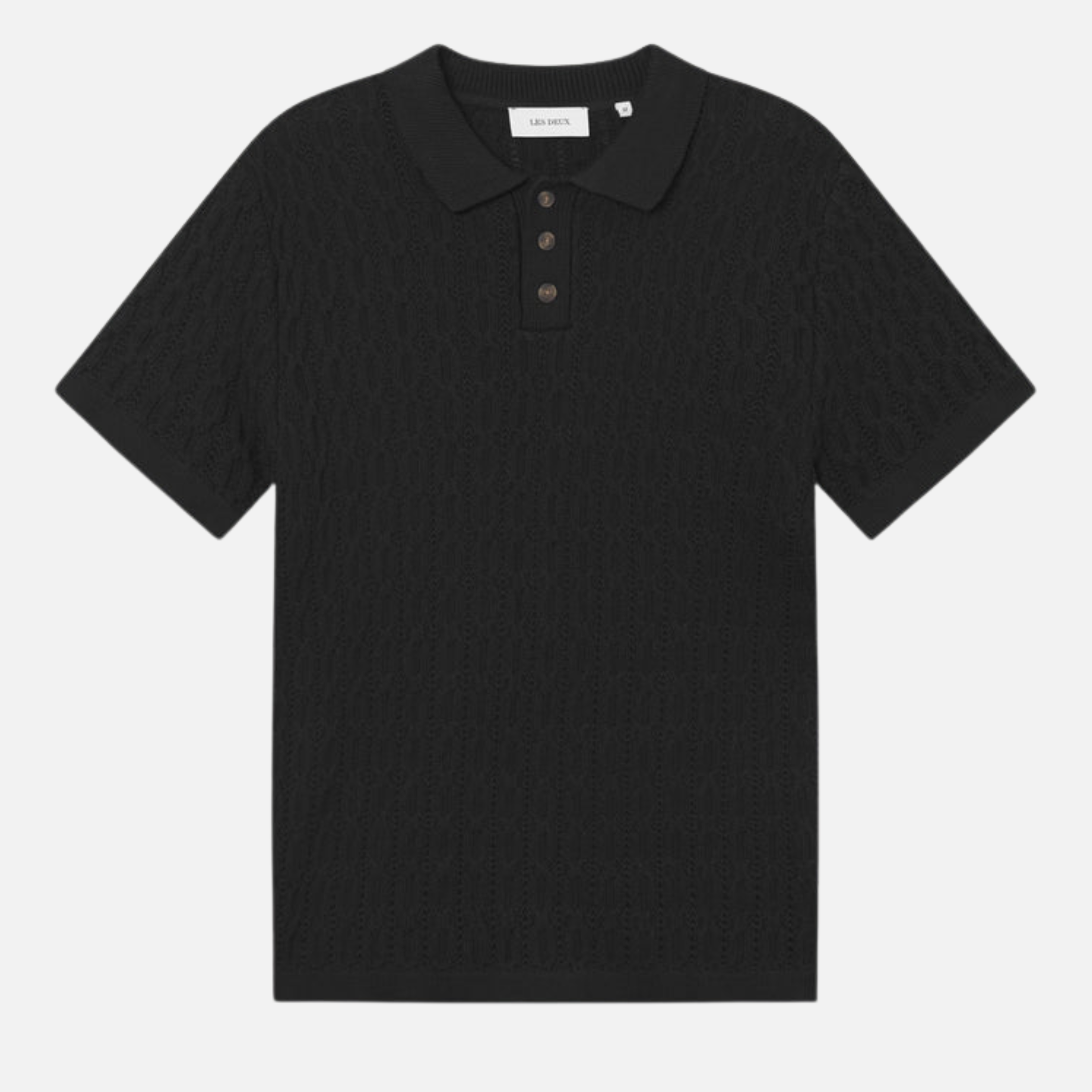Les Deux Garrett Knitted Polo SS Short Sleeve Black Textured Knit Pattern Summer Knits Athens GA Georgia Kempt Menswear Store Near Me